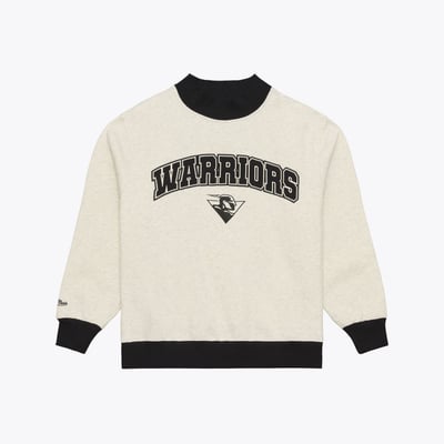Golden State Warriors Mitchell & Ness Women's Ribbed Mock Neck Sweatshirt - Oatmeal
