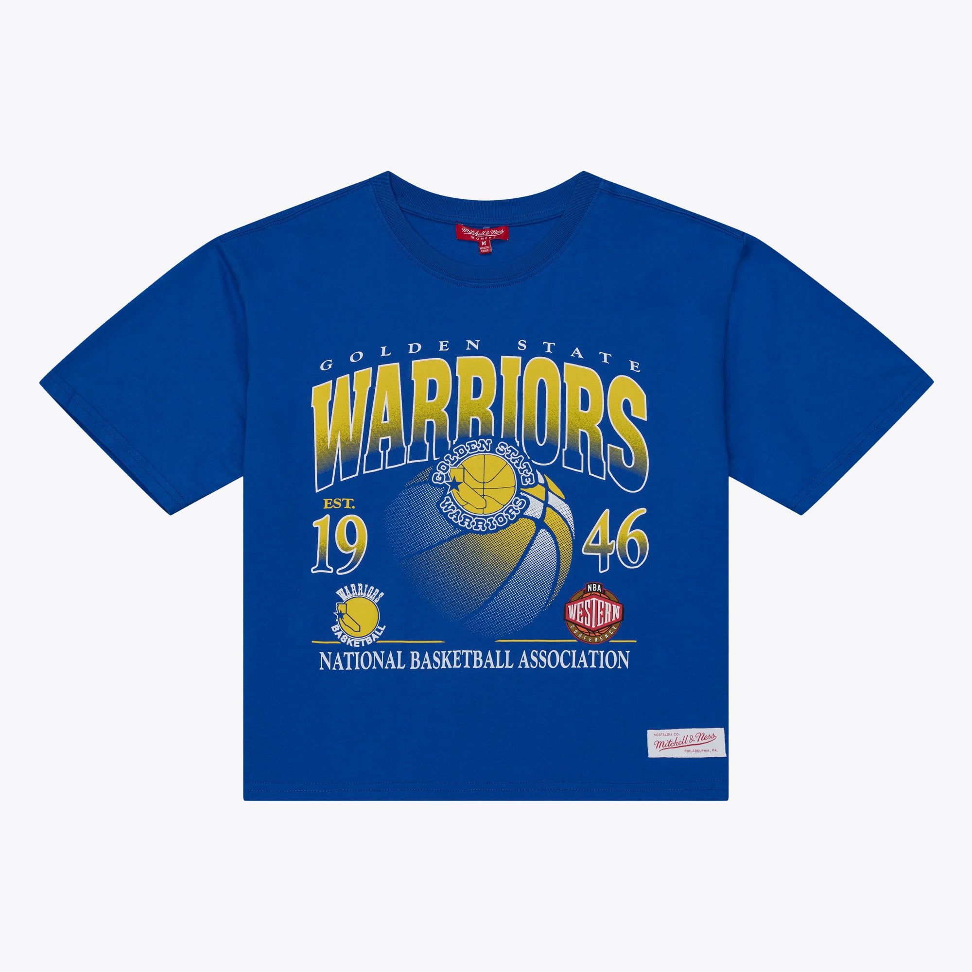 Women's Mitchell & Ness  Royal Golden State Warriors Street Graphic Boxy Crop T-Shirt