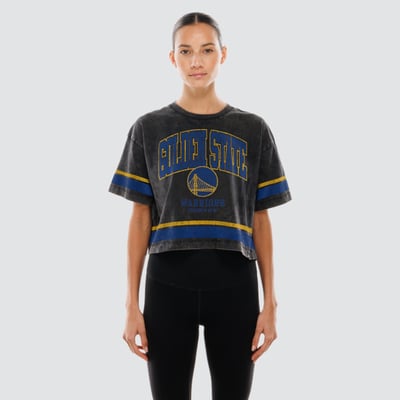  Golden State Warriors New Era Women's Cropped Boxy Mineral Wash T-Shirt - Black