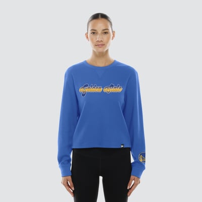 Golden State Warriors New Era Women's Micro Thermal Long Sleeve T-Shirt - Royal