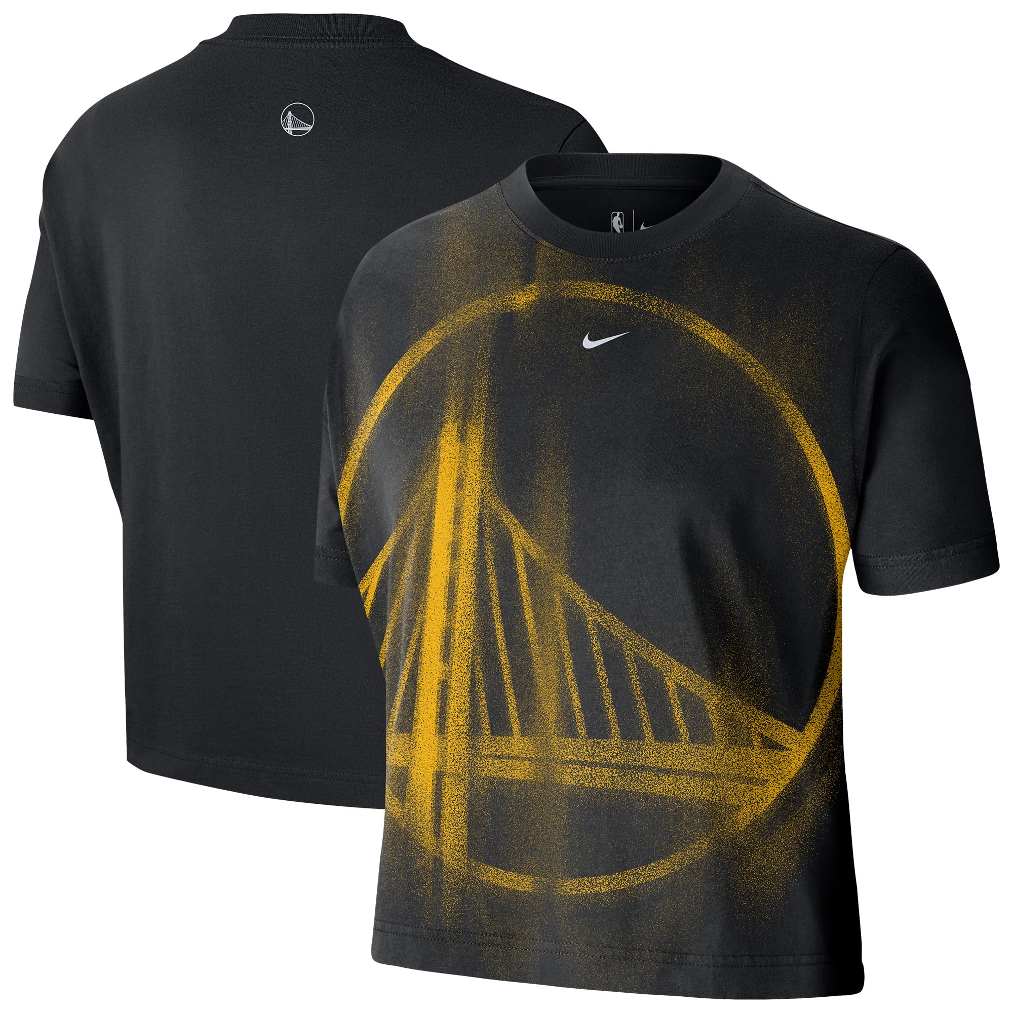 T-shirt court Nike Golden State Warriors 2026 Standard Issue Practice Icon noir pour femme