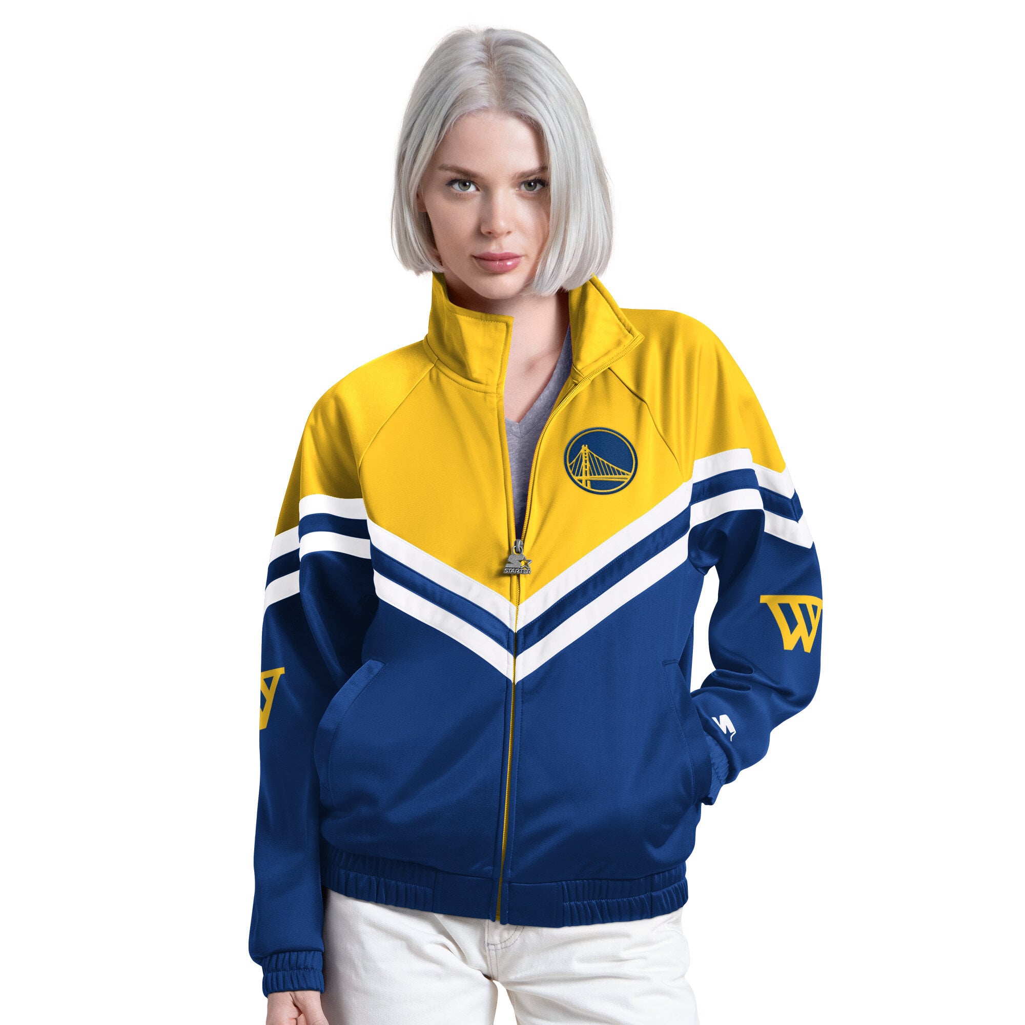 Veste de survêtement zippée intégrale Starter Royal Golden State Warriors Fan Club pour femmes