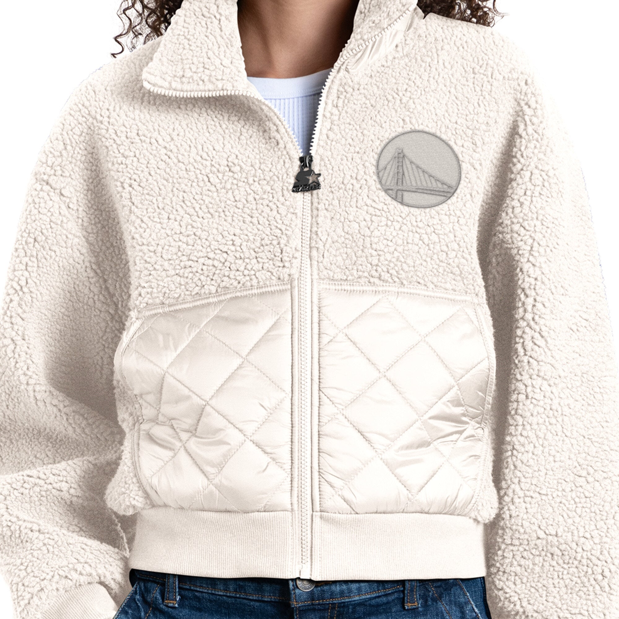 Veste zippée intégrale Starter blanche Golden State Warriors Journeyman Sherpa pour femme