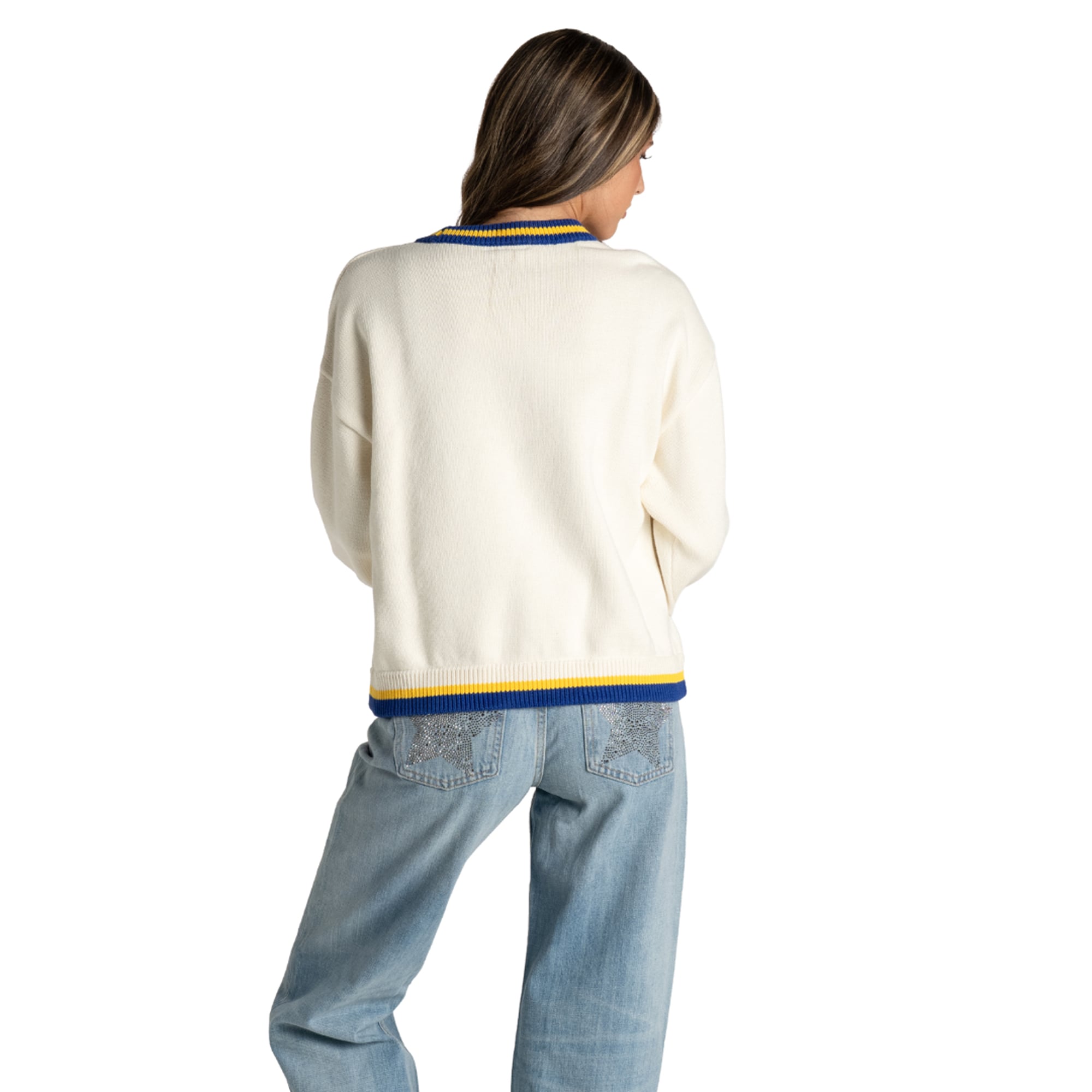 Pull jacquard à col rond crème Golden State Warriors de The Wild Collective pour femme