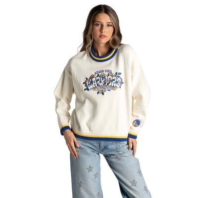  Golden State Warriors The Wild Collective Women's Boxy Crew Jacquard Sweater - Cream