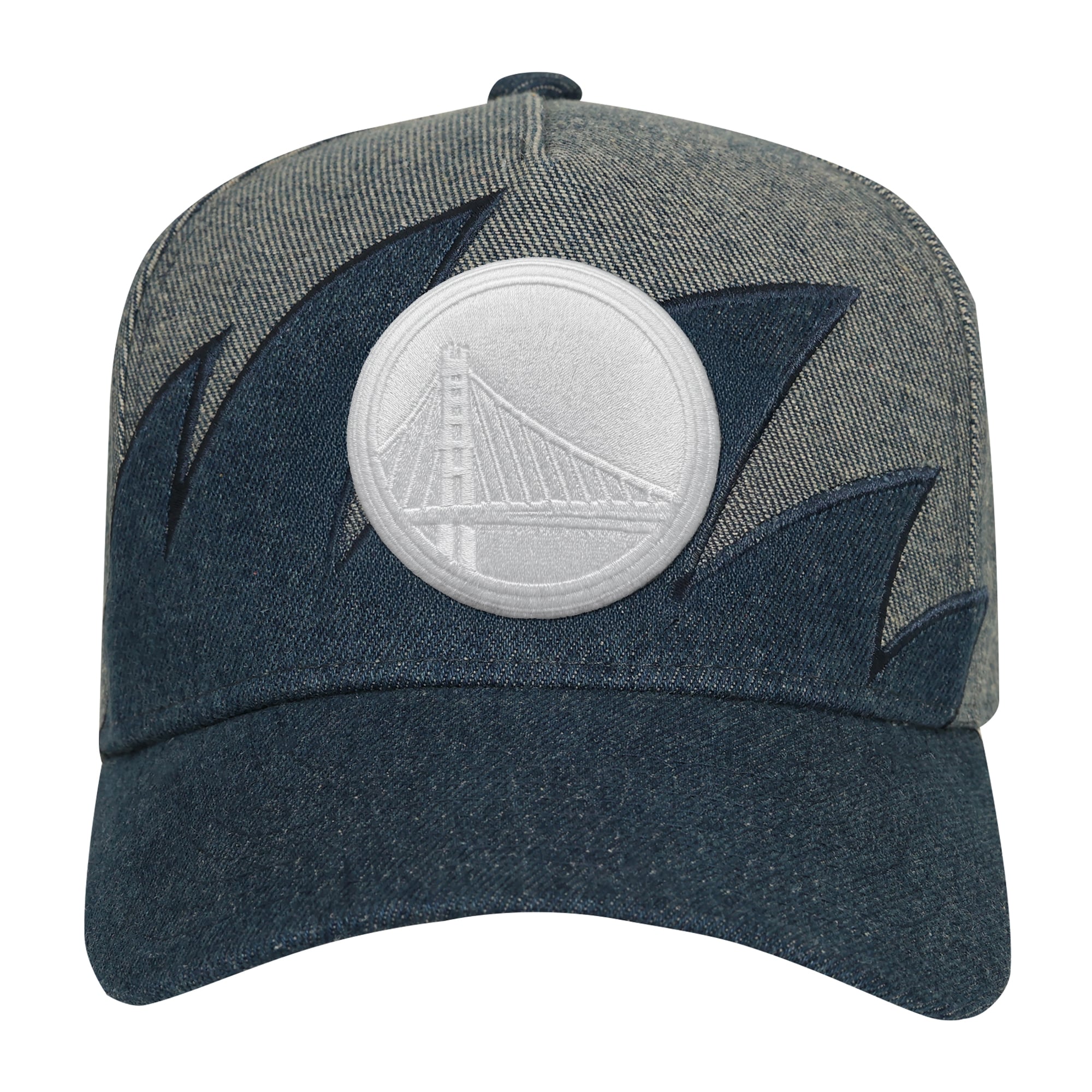 Youth Mitchell & Ness Denim/Gray Golden State Warriors Sharktooth Pro Pinch Snapback Hat
