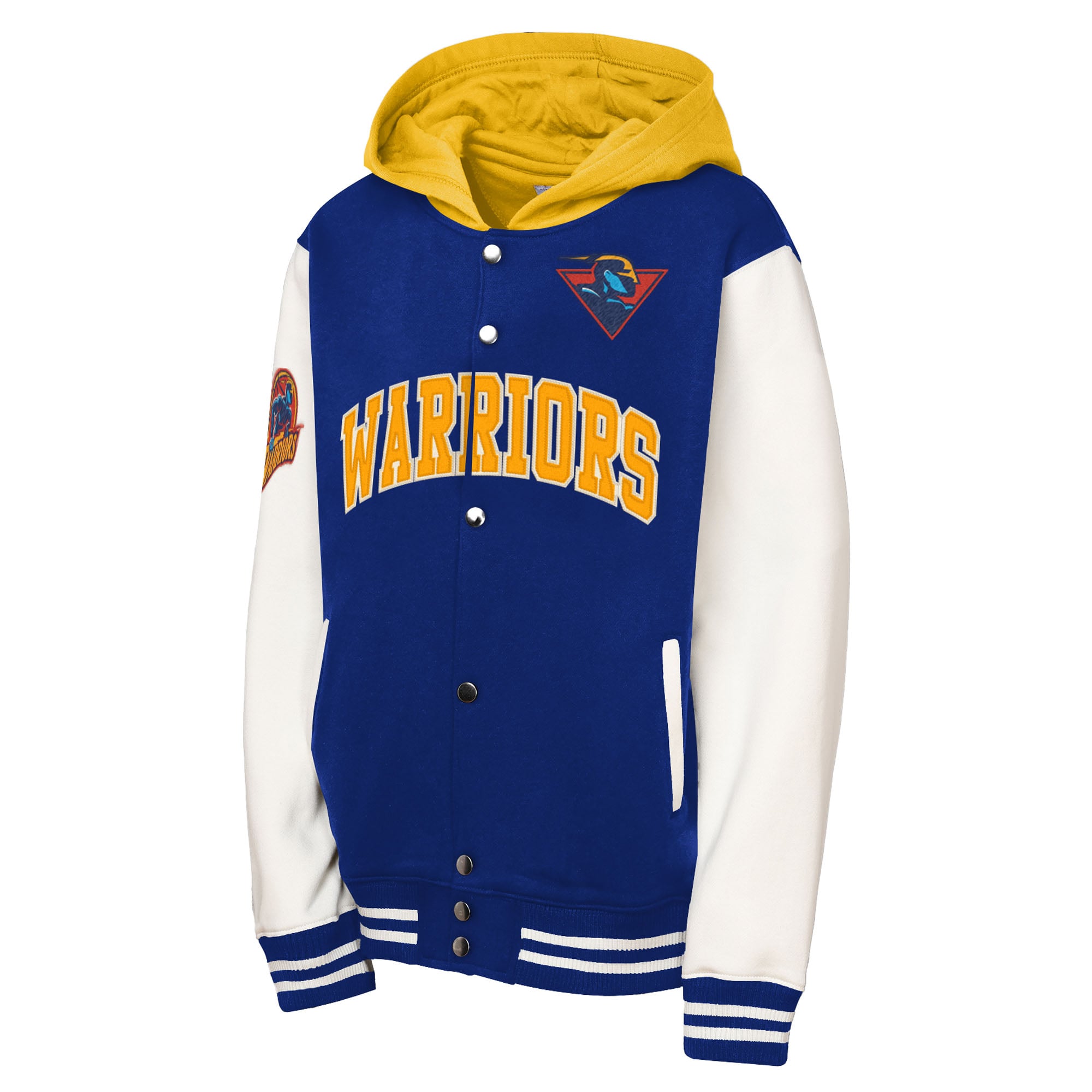 Youth Mitchell & Ness Royal Golden State Warriors Hardwood Classics Courtside Fleece Full-Snap Hoodie Jacket