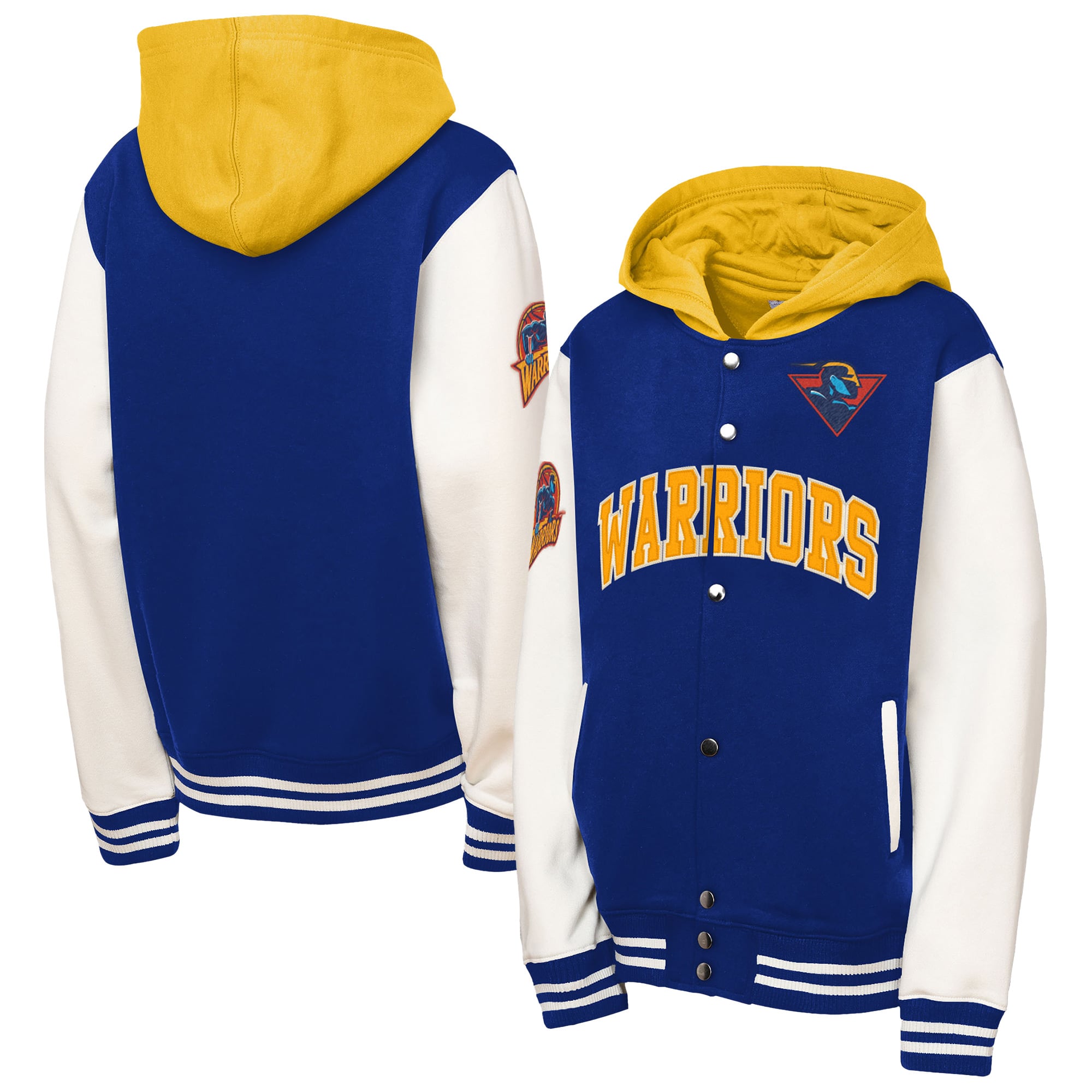 Youth Mitchell & Ness Royal Golden State Warriors Hardwood Classics Courtside Fleece Full-Snap Hoodie Jacket
