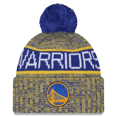 Golden State Warriors New Era Youth Tri-Color Cuffed Knit Hat with Pom - Gold