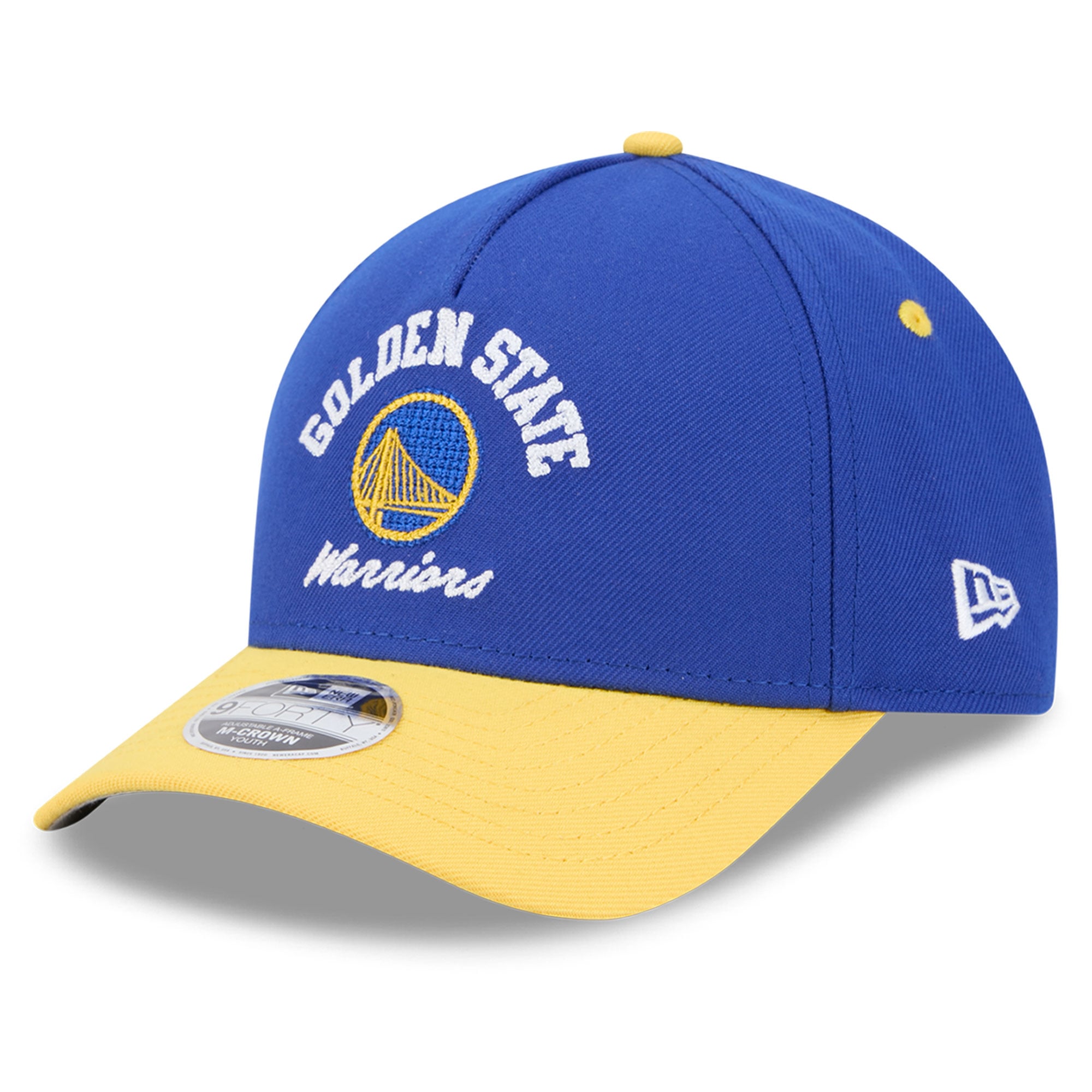 Youth New Era Royal Golden State Warriors Arch 9FORTY A-Frame M-Crown Adjustable Hat