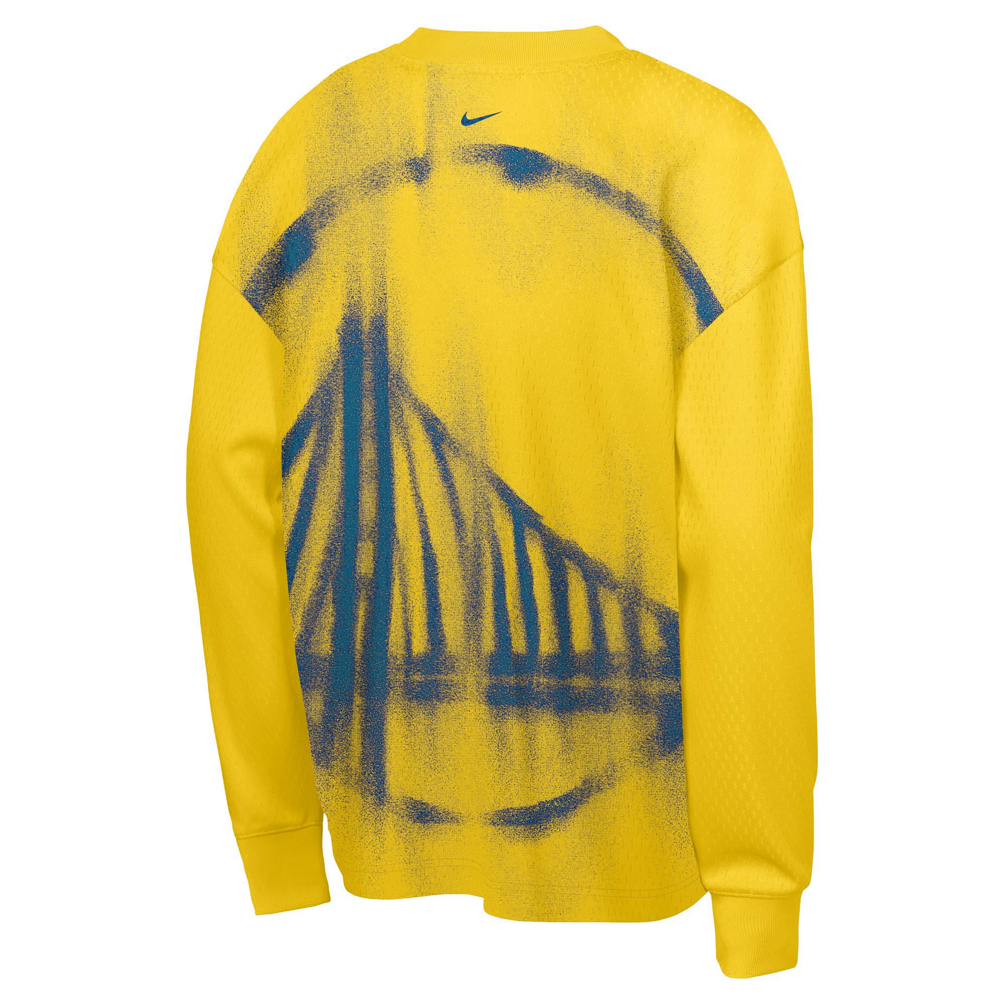 T-shirt à manches longues Nike Gold Golden State Warriors 2026 Standard Issue pour jeunes, performance avant-match