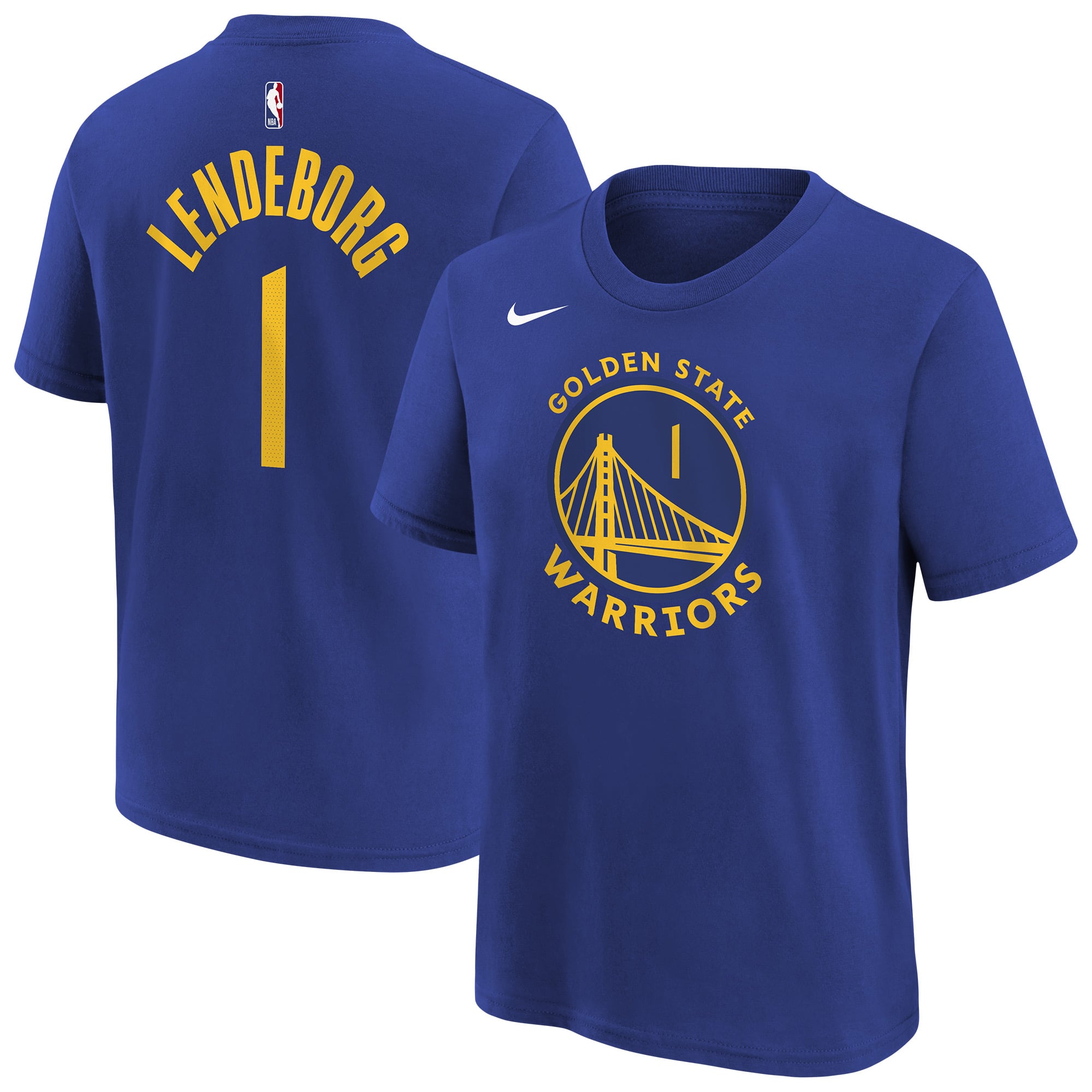 Youth Nike Yaxel Lendeborg Royal Golden State Warriors Icon Name & Number T-Shirt