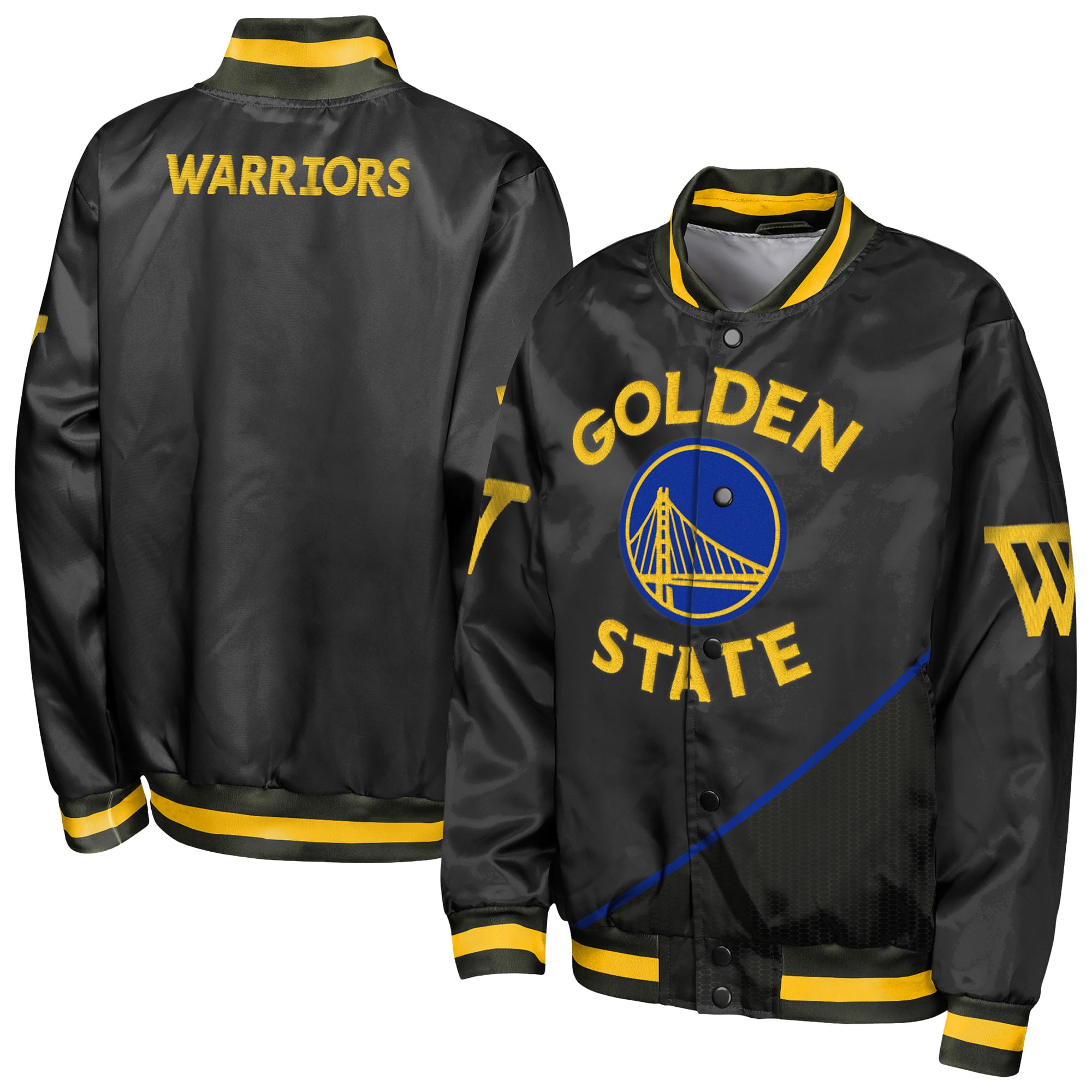 Veste légère en satin noir à boutons-pression Golden State Warriors Statement Edition pour jeunes de la marque Outerstuff.