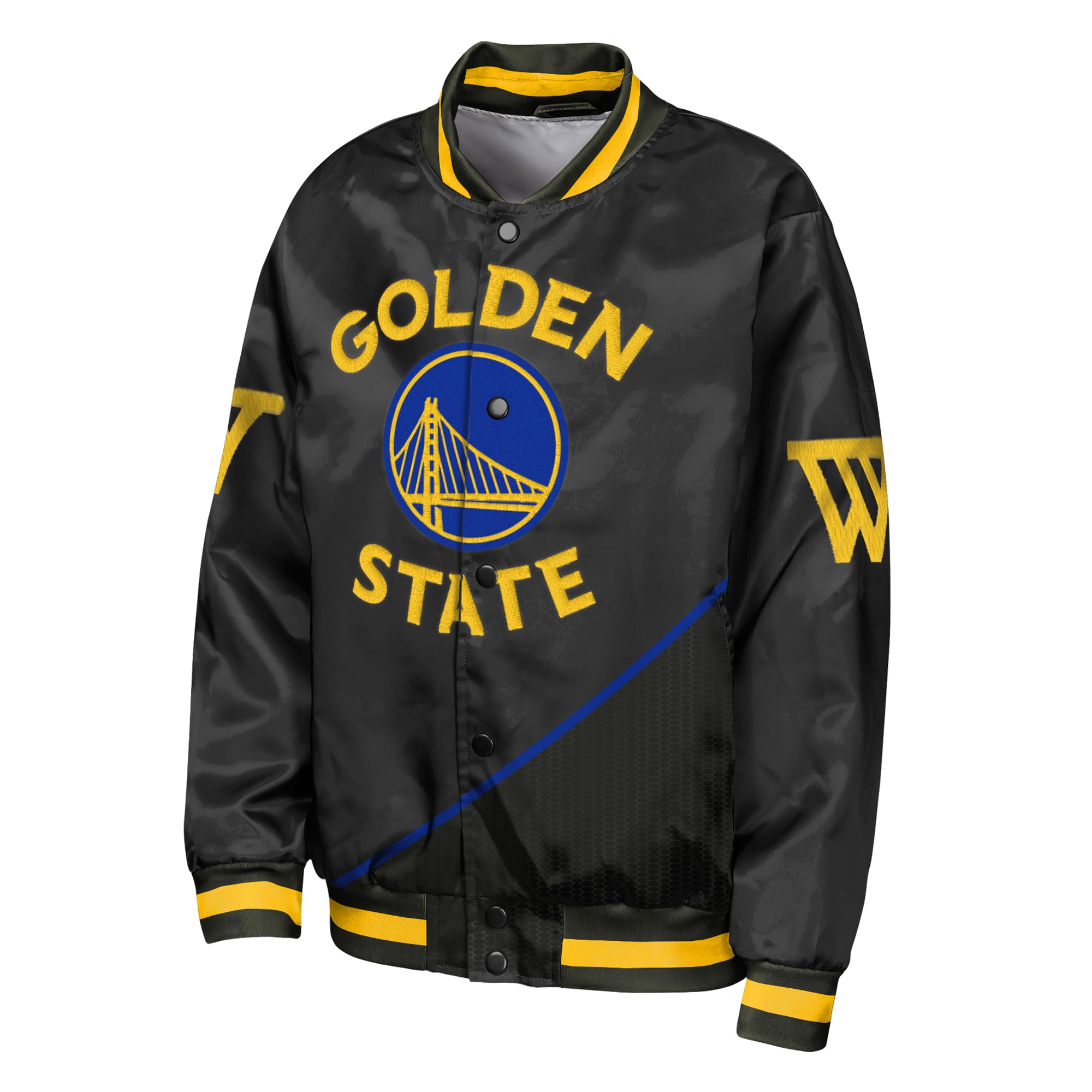 Veste légère en satin noir à boutons-pression Golden State Warriors Statement Edition pour jeunes de la marque Outerstuff.