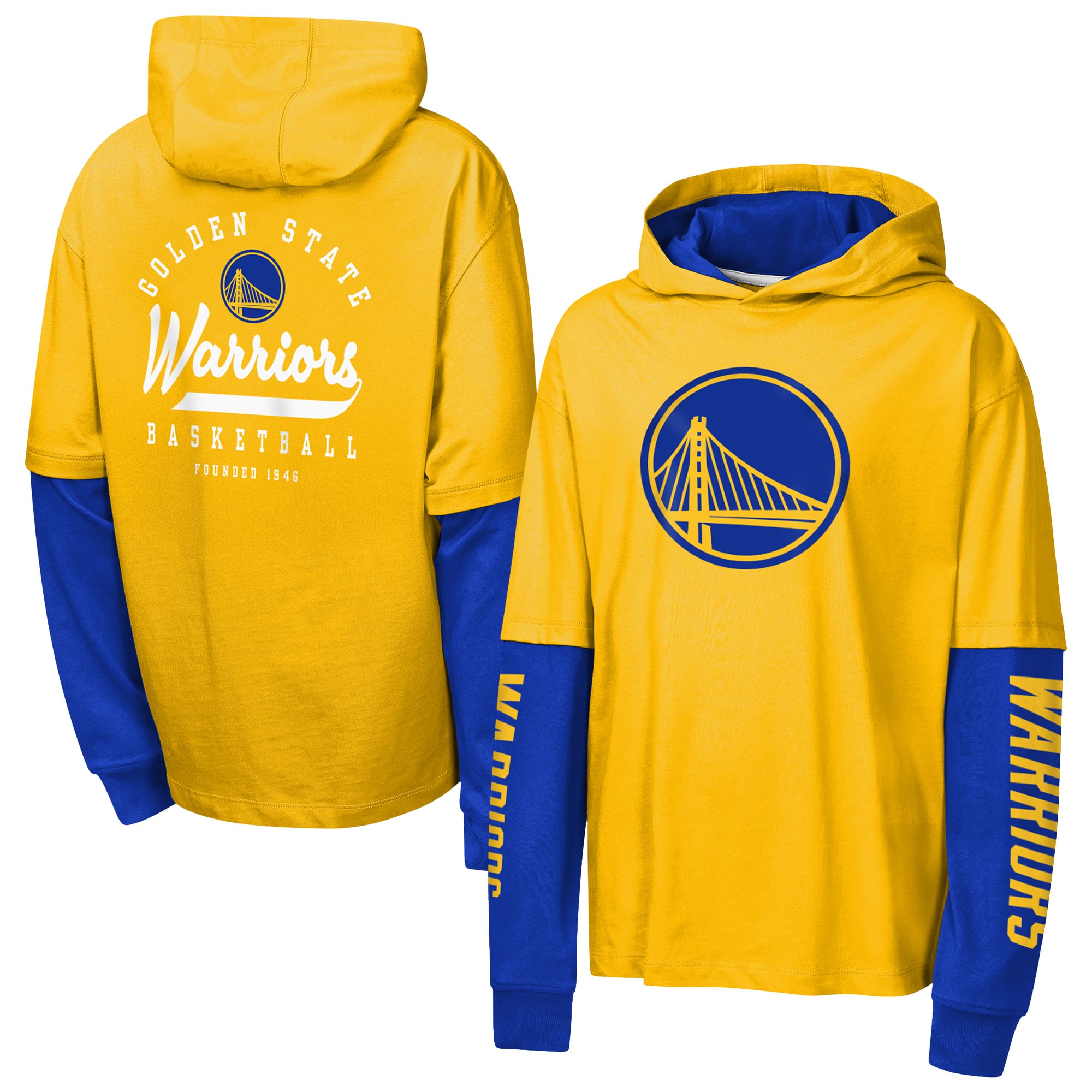 T-shirt à capuche surdimensionné en faux nickel doré Golden State Warriors pour jeunes Outerstuff