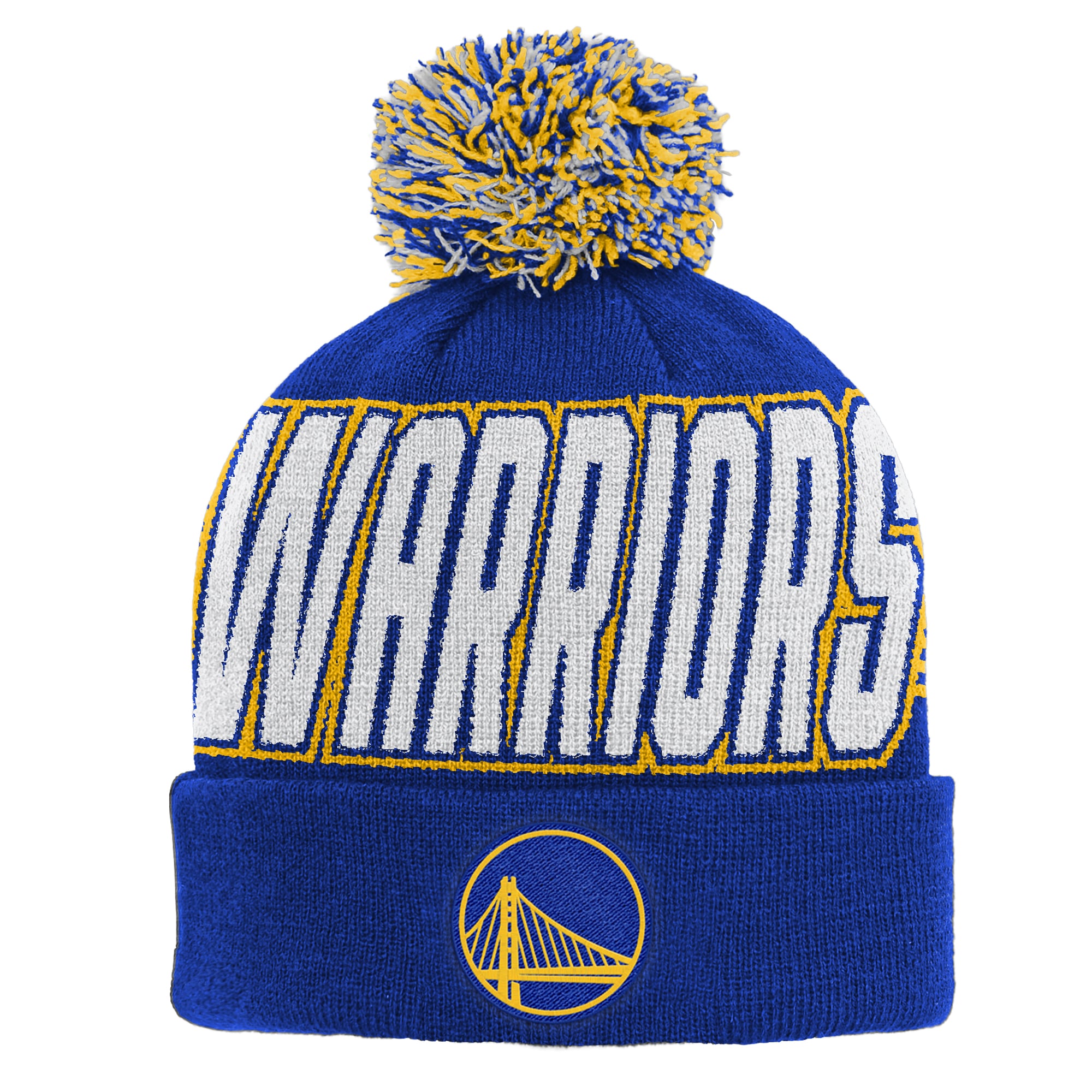 Bonnet à revers en maille avec pompon, modèle Royal Golden State Warriors, pour enfant Outerstuff.