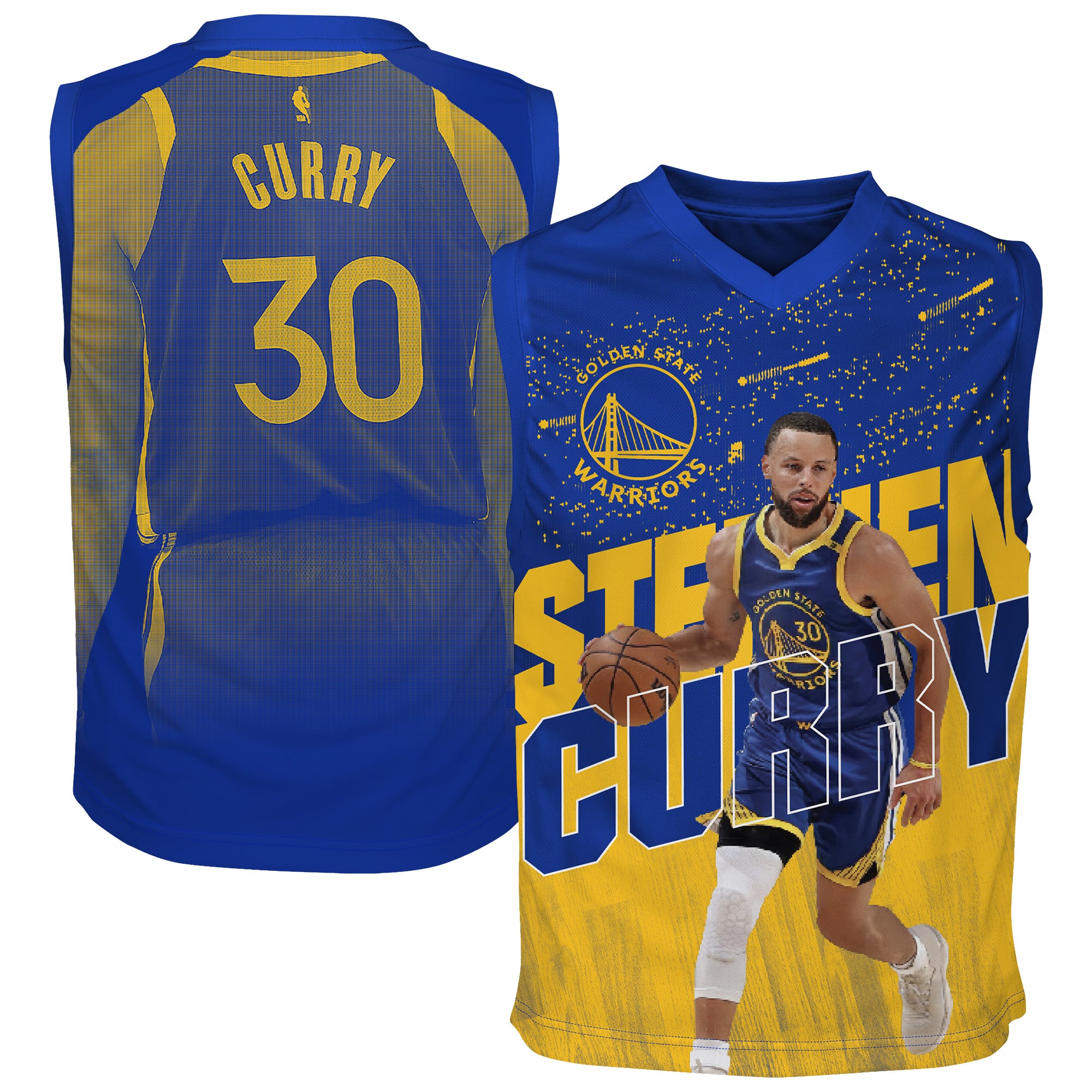 Maillot de jeu iconique Stephen Curry Royal Golden State Warriors pour jeunes