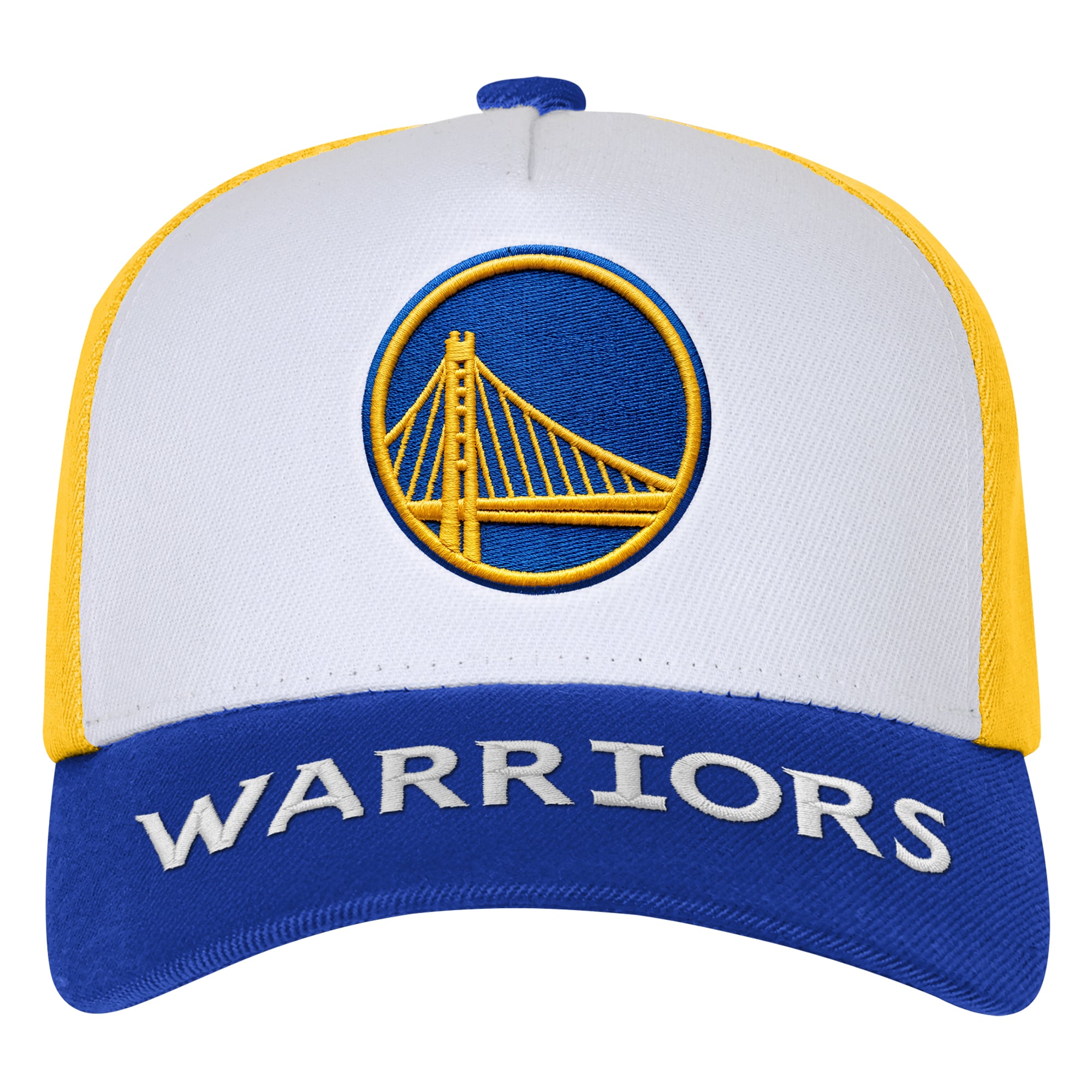 Casquette Youth Outerstuff blanche/bleu roi avec logo Golden State Warriors Three Pro Pinch pré-courbée et ajustable
