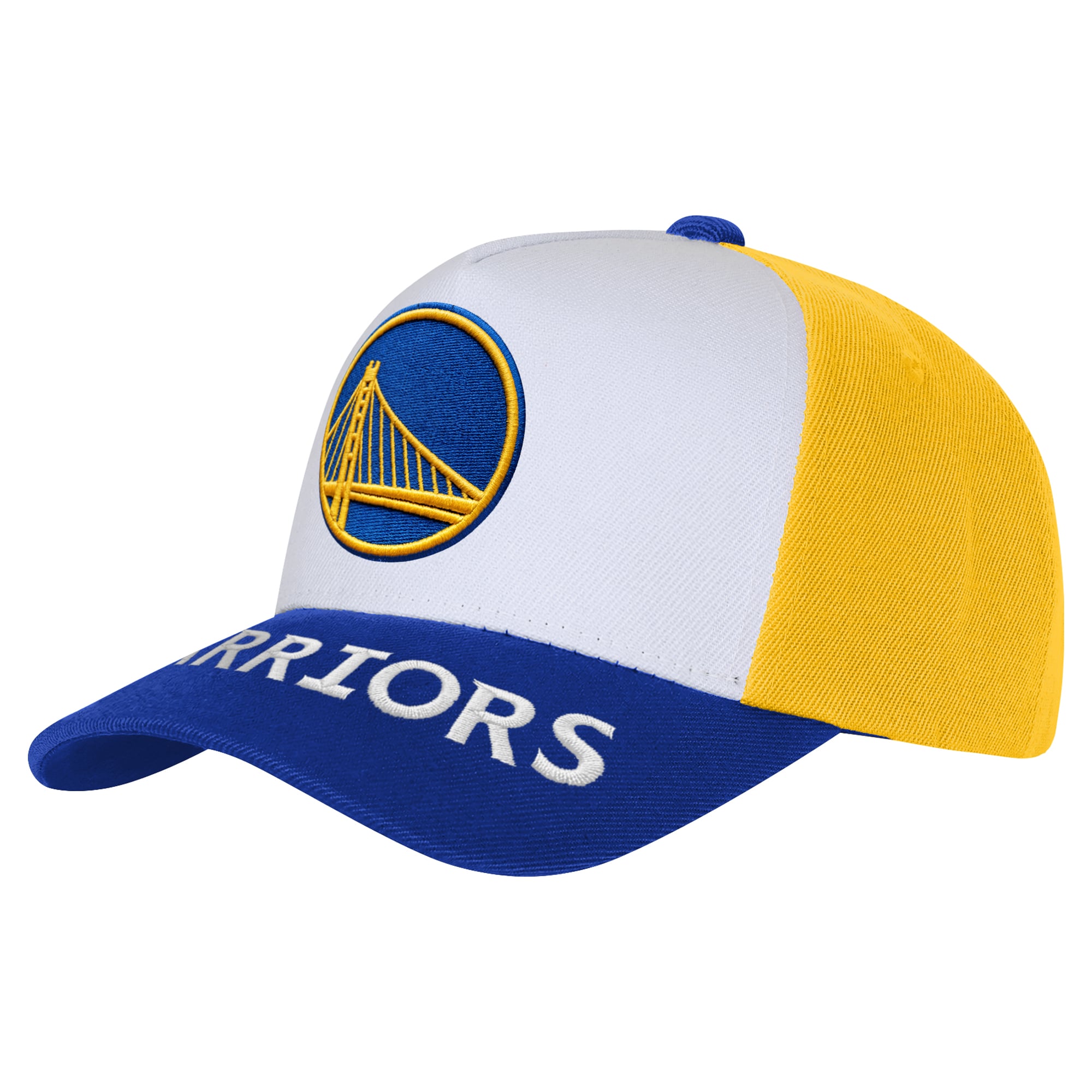 Youth Outerstuff White/Royal Golden State Warriors Logo Three Pro Pinch Pre-Curved Adjustable Hat