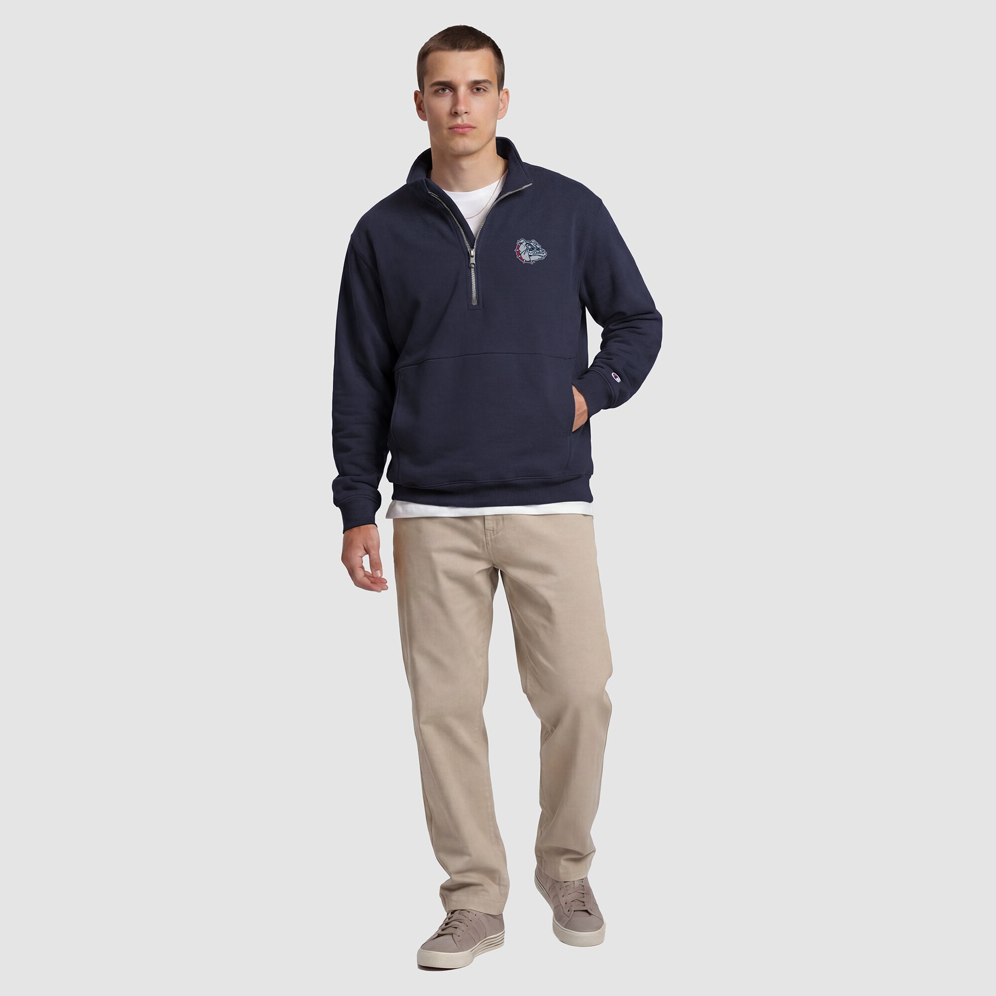 Men's Champion Navy Gonzaga Bulldogs Quarter-Zip Fleece Pullover