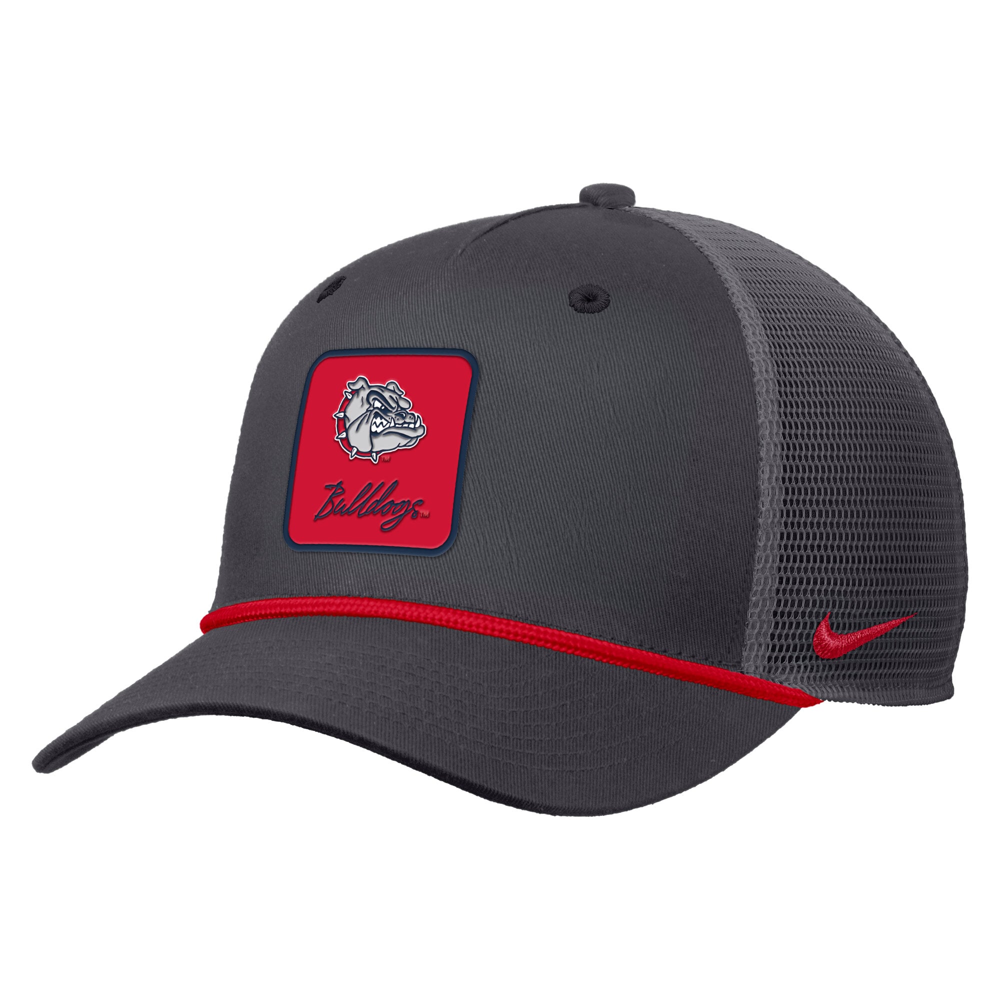 Casquette trucker ajustable Nike pour homme, modèle Primetime Logo Script Rise Rope, couleur anthracite Gonzaga Bulldogs