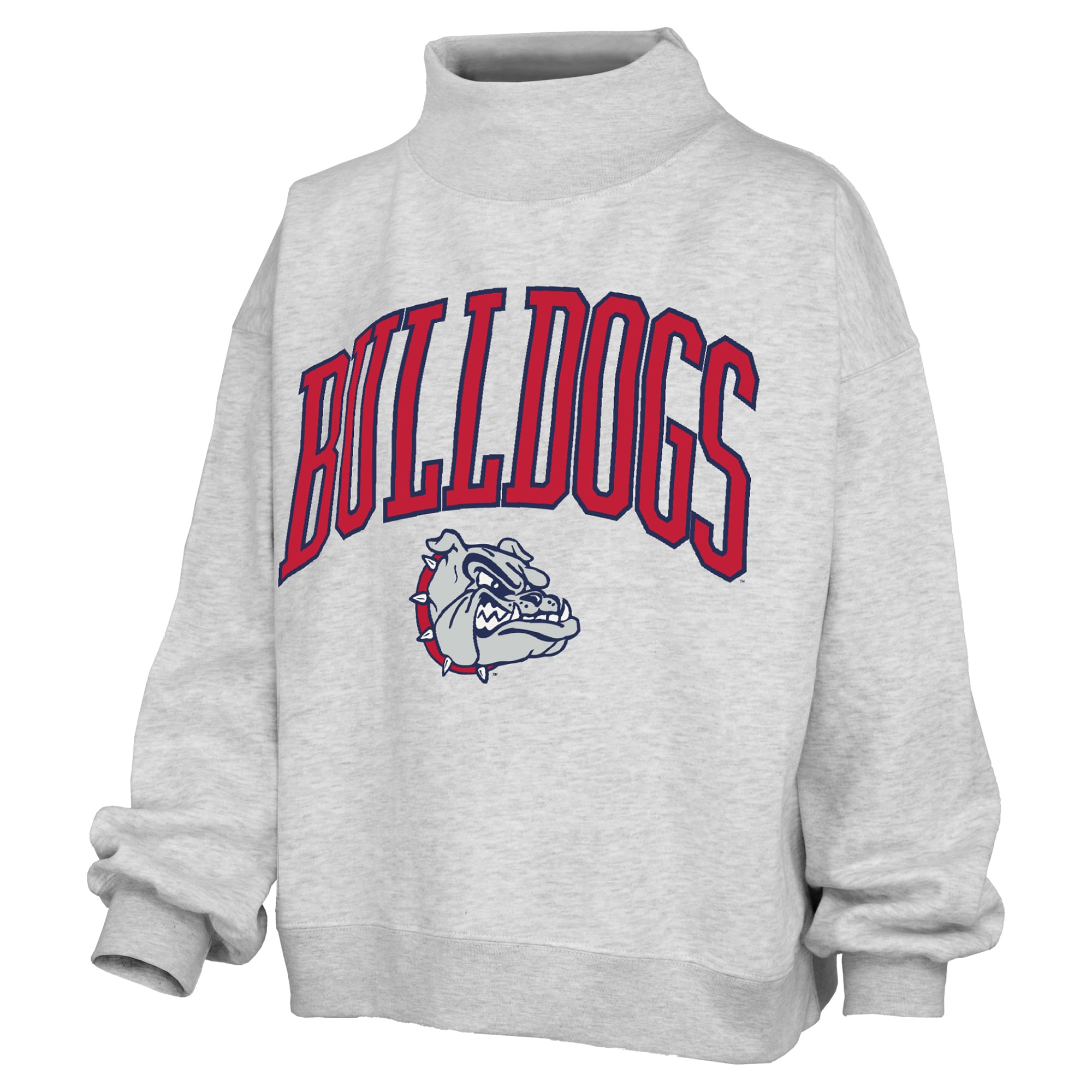 Sweat-shirt à col montant oversize en polaire avec slogan, imprimé gris chiné, Gonzaga Bulldogs, pour femme, Pressbox.