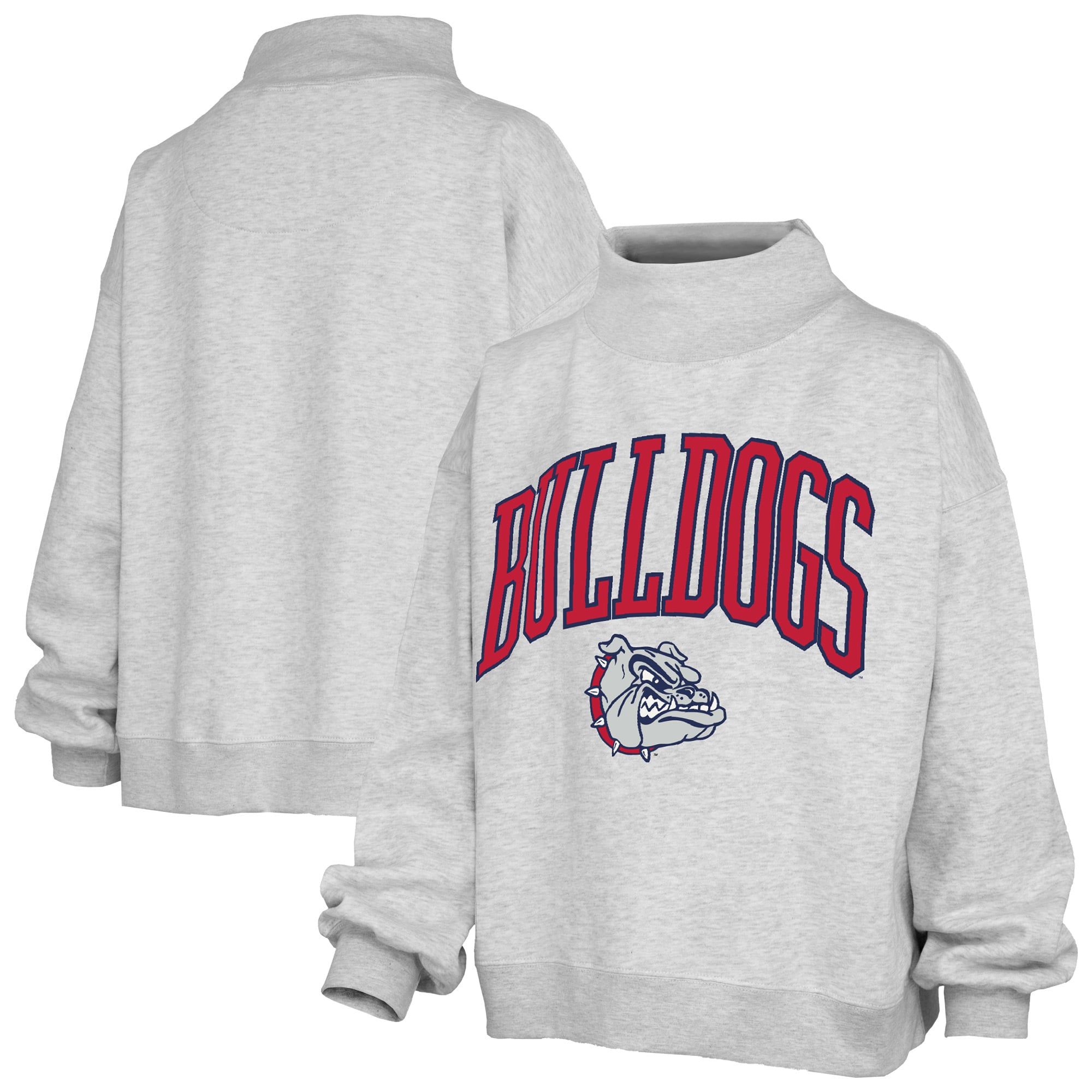 Sweat-shirt à col montant oversize en polaire avec slogan, imprimé gris chiné, Gonzaga Bulldogs, pour femme, Pressbox.