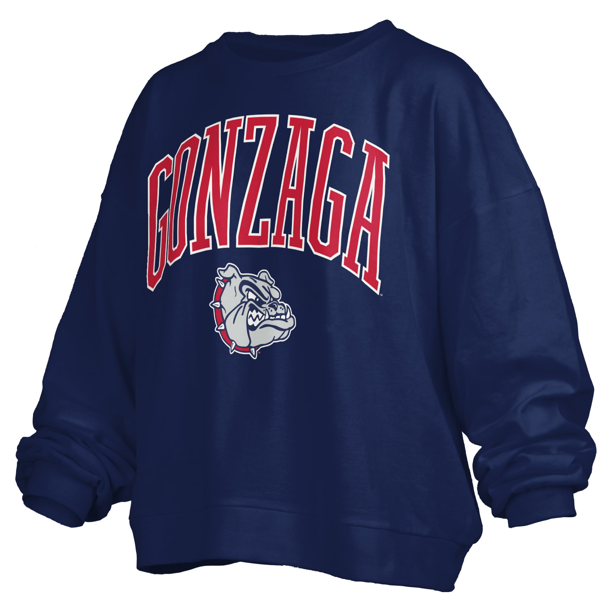 Women's Pressbox Navy Gonzaga Bulldogs Oversized Janise Arch Over Logo Fleece Sweatshirt