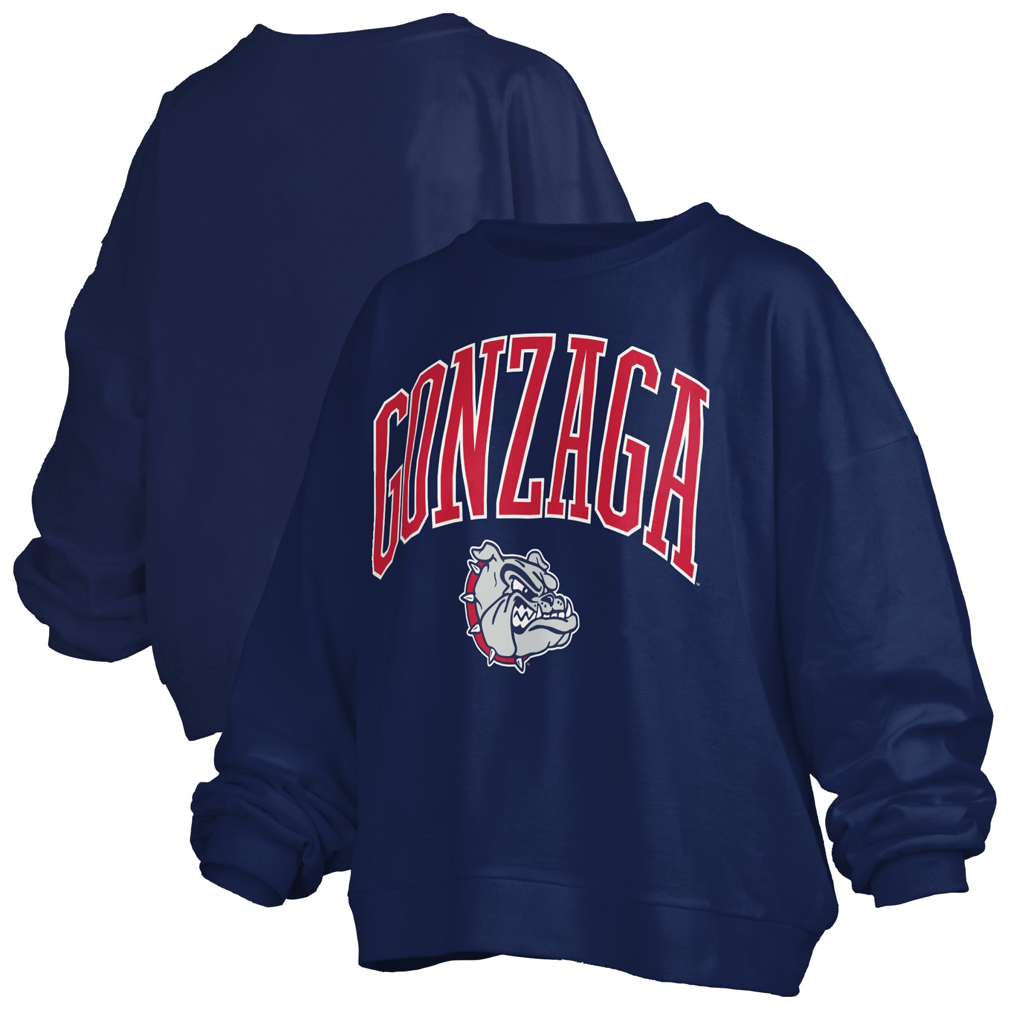 Women's Pressbox Navy Gonzaga Bulldogs Oversized Janise Arch Over Logo Fleece Sweatshirt