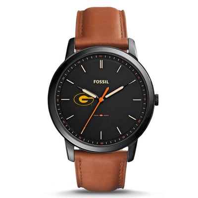 Grambling Tigers Fossil Personalized Minimalist Slim Light Brown Leather Watch - Black