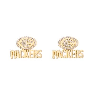  Green Bay Packers LUV AJ  Pave Logo Stud Earrings - Gold
