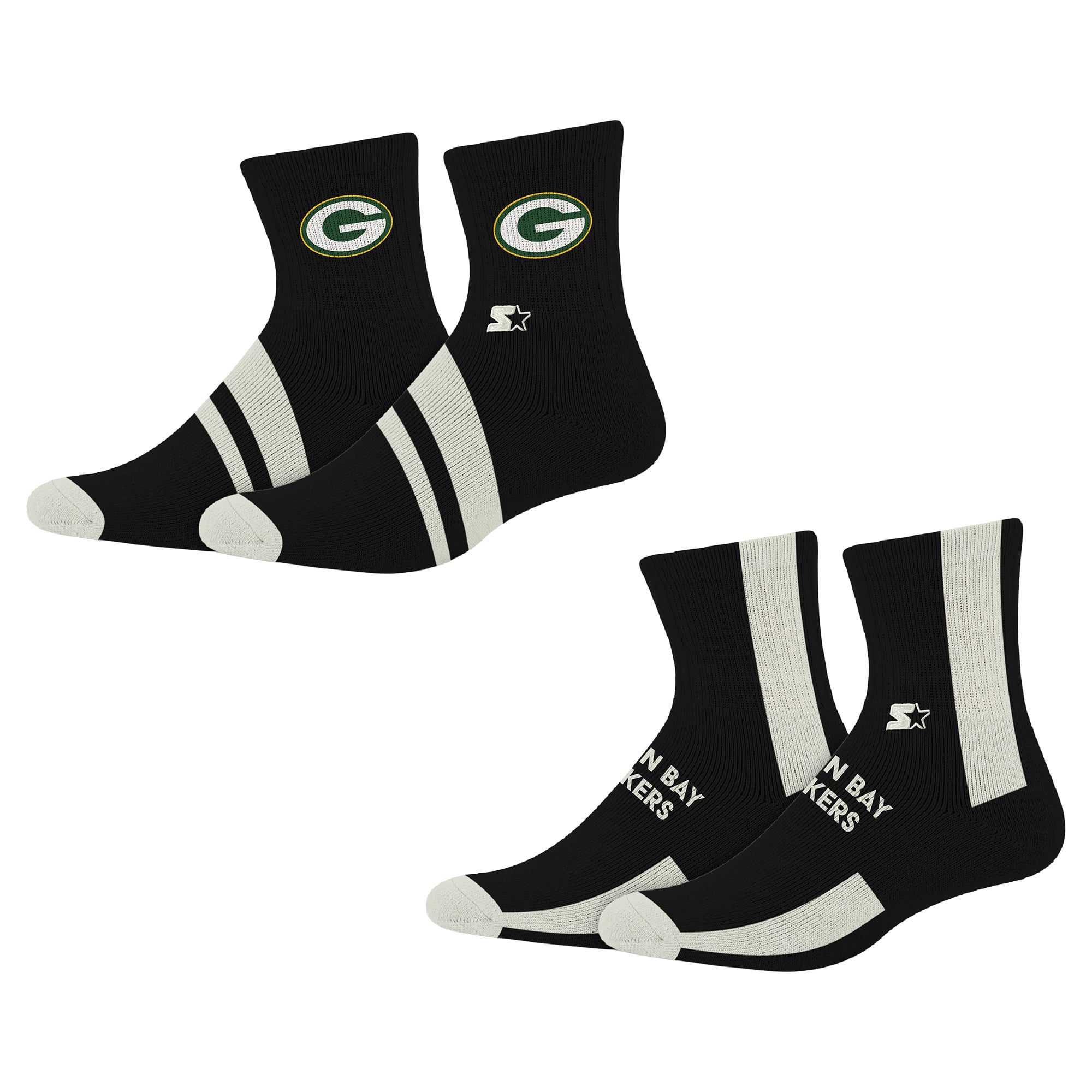 Chaussettes Starter noires Green Bay Packers Summit Stripe, lot de 2 paires
