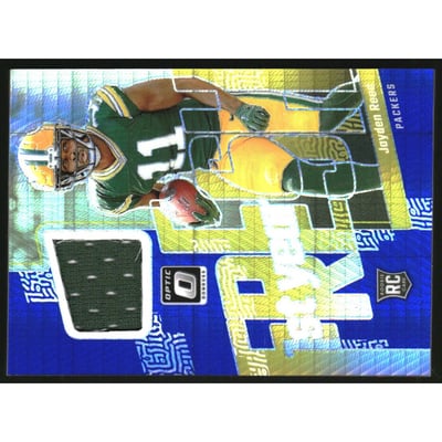 2023 Donruss Optic First Year Fresh Jerseys Blue Hyper #19 Jayden Reed