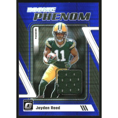 2023 Donruss Optic Rookie Phenoms Jerseys Blue Hyper #19 Jayden Reed