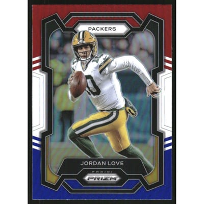 2023 Panini Prizm Prizms Red White and Blue #110 Jordan Love