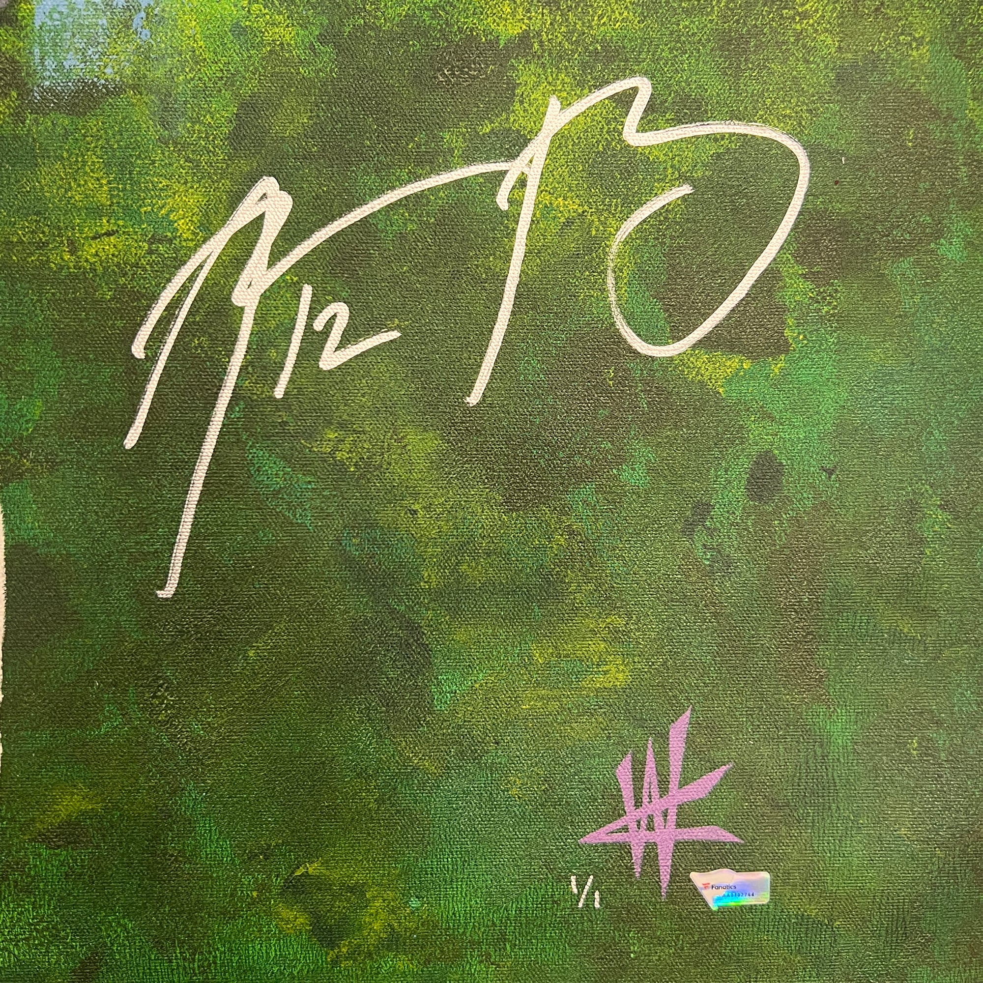 Aaron Rodgers Green Bay Packers Autographed Stretched 30" x 40" Embellished Canvas Giclee Print - Art by Cortney Wall - #1 of Limited Edition 1 - White & Purple
