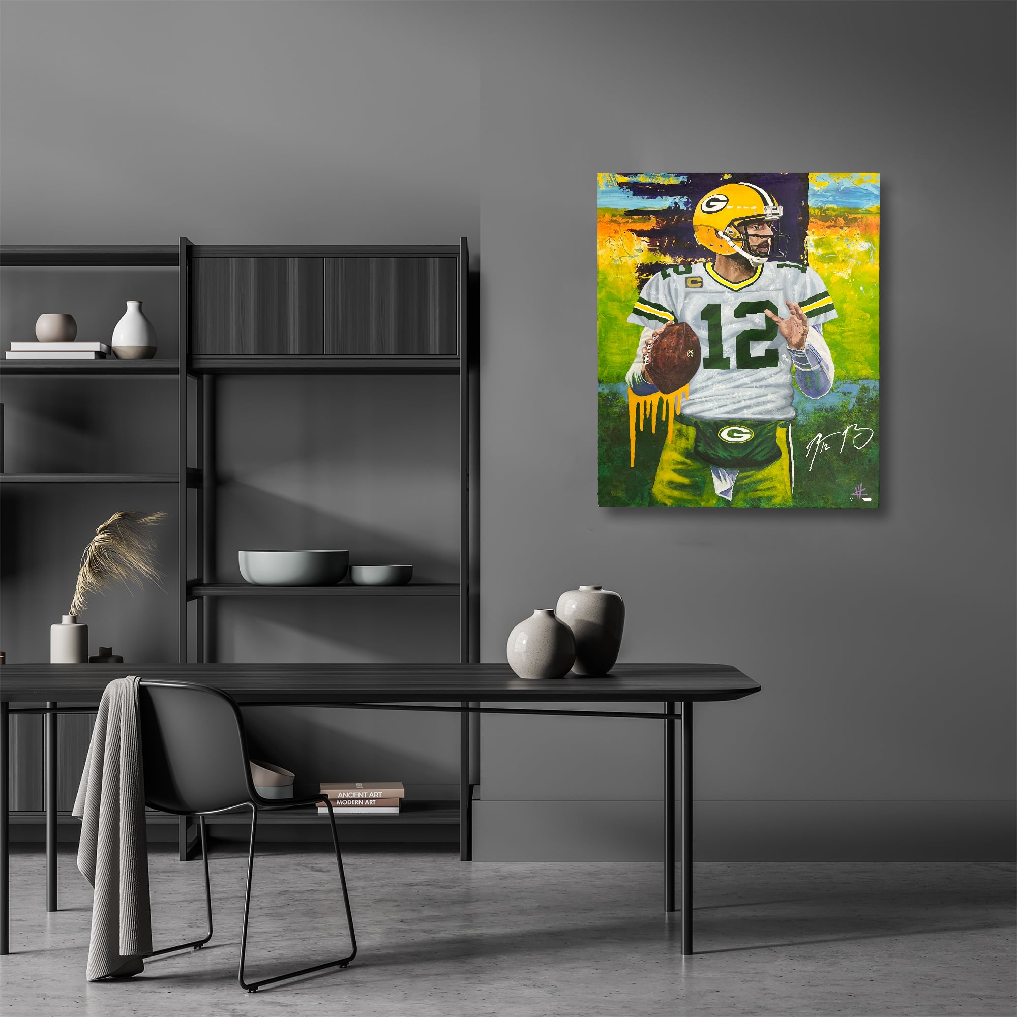 Aaron Rodgers Green Bay Packers Autographed Stretched 30" x 40" Embellished Canvas Giclee Print - Art by Cortney Wall - #1 of Limited Edition 1 - White & Purple