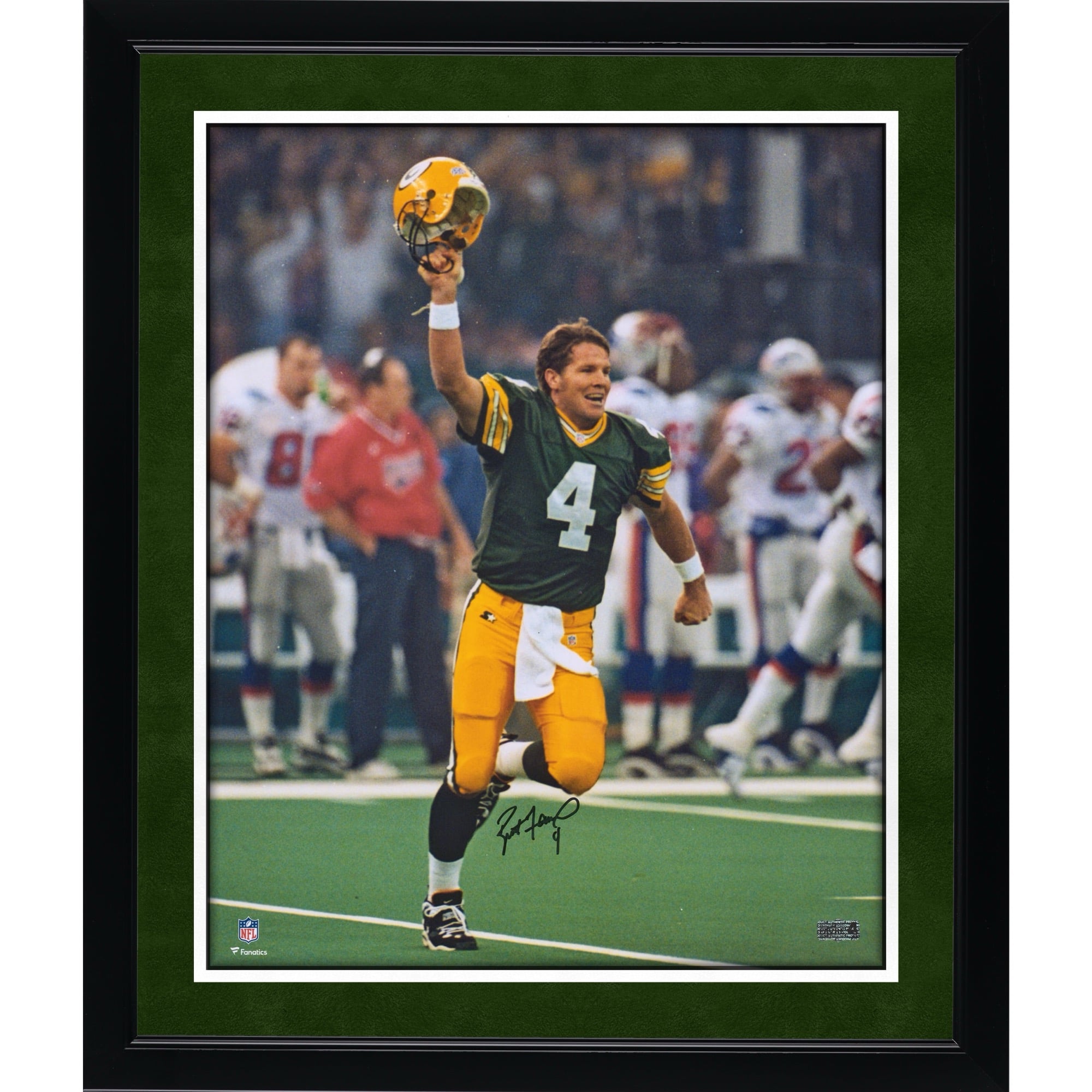 Photo dédicacée de Brett Favre (Green Bay Packers) - 40 x 50 cm (16 x 20 pouces) - Célébration du Super Bowl XXXI
