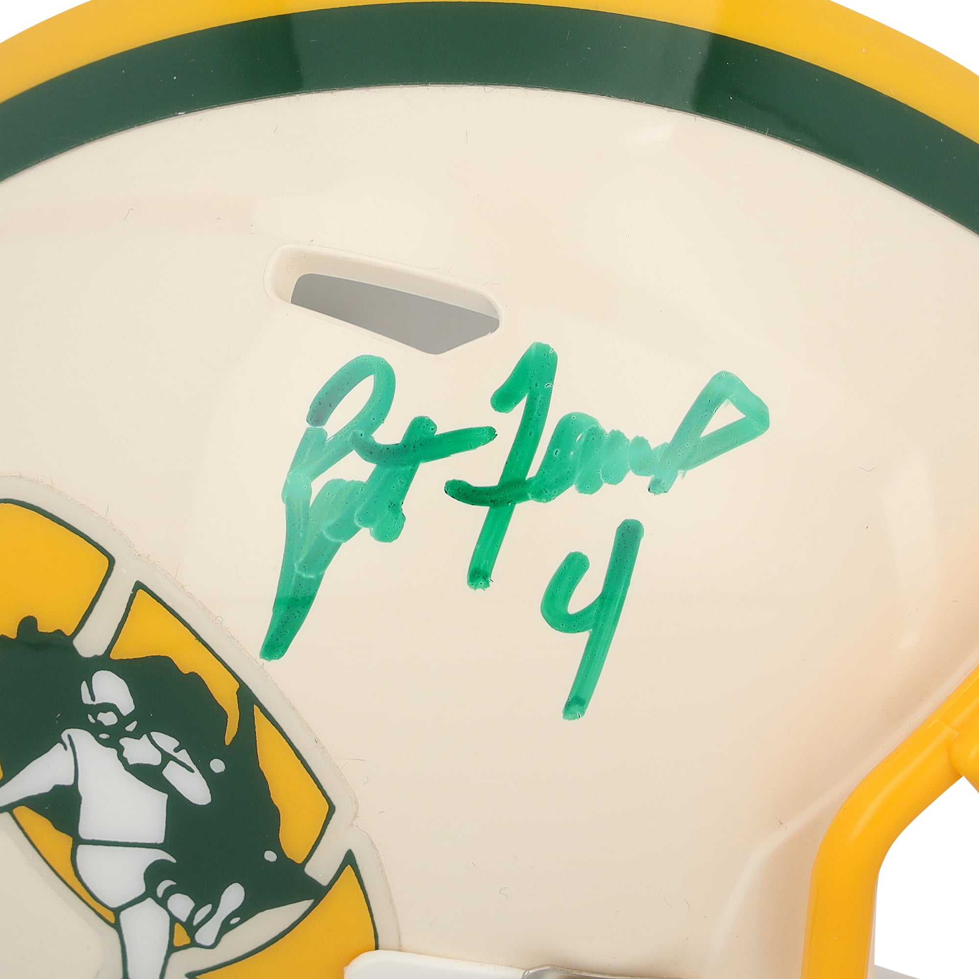 Mini-casque Riddell Retro Speed ​​autographié par Brett Favre (Green Bay Packers)
