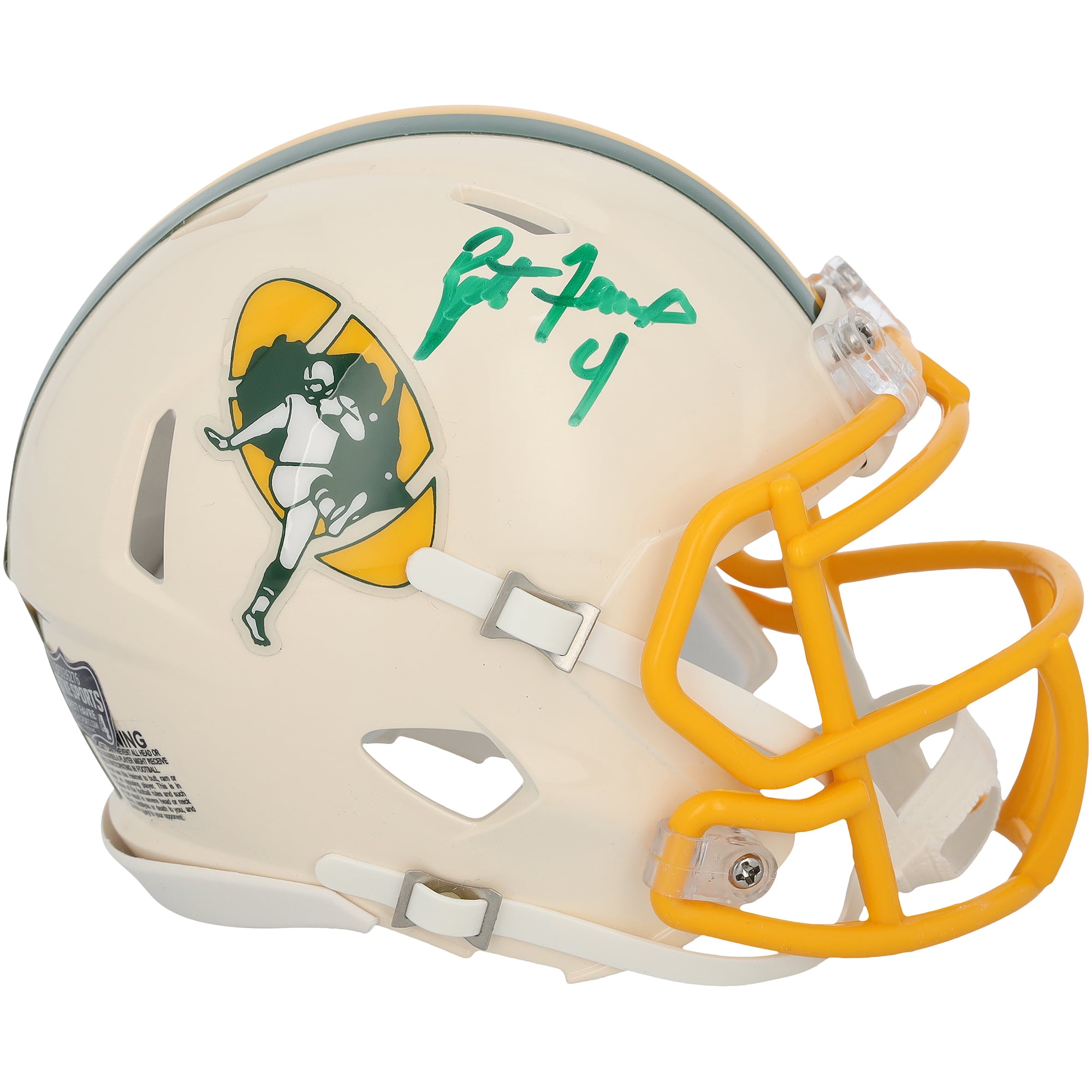 Mini-casque Riddell Retro Speed ​​autographié par Brett Favre (Green Bay Packers)