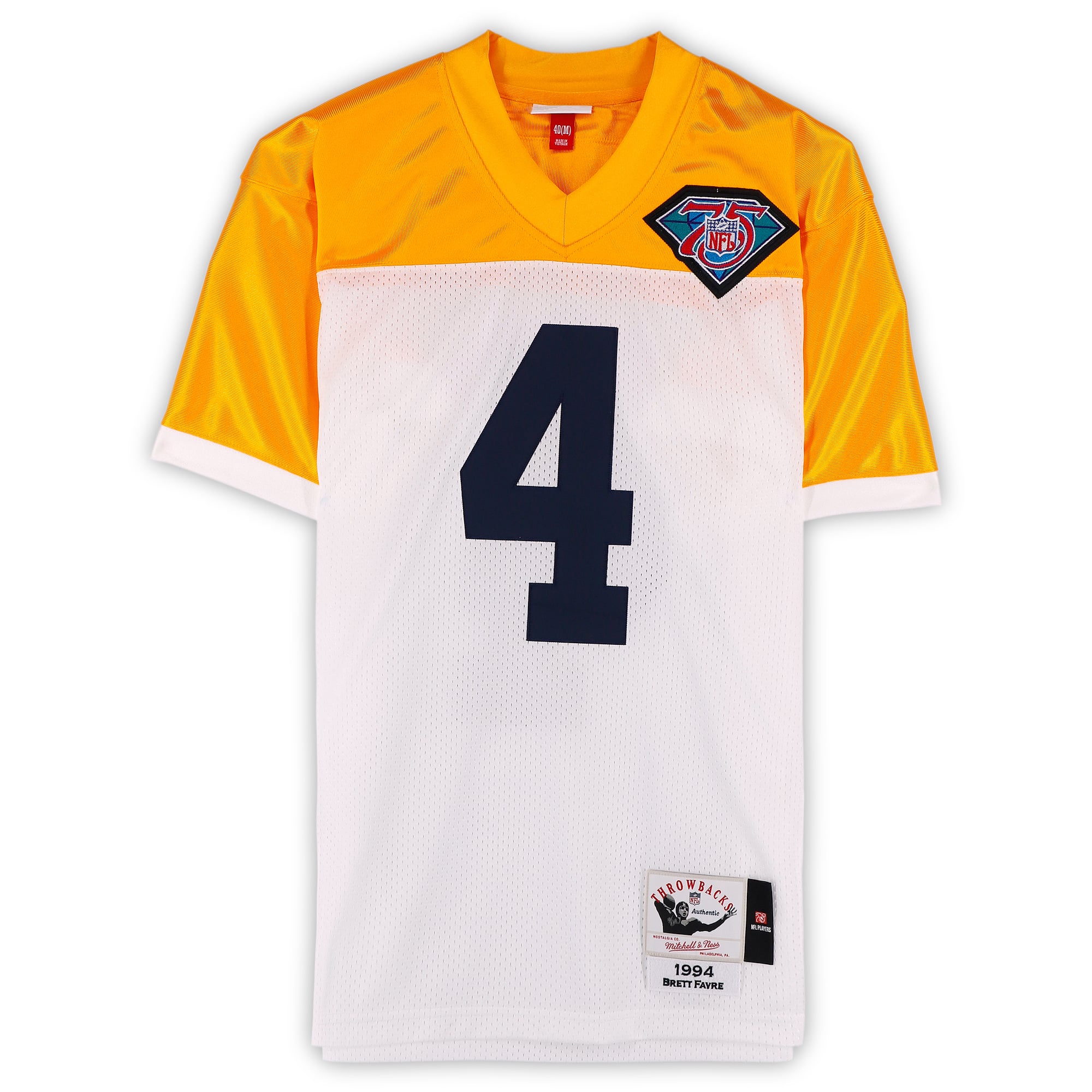 Maillot authentique Mitchell & Ness blanc autographié de Brett Favre (Green Bay Packers), année 1994