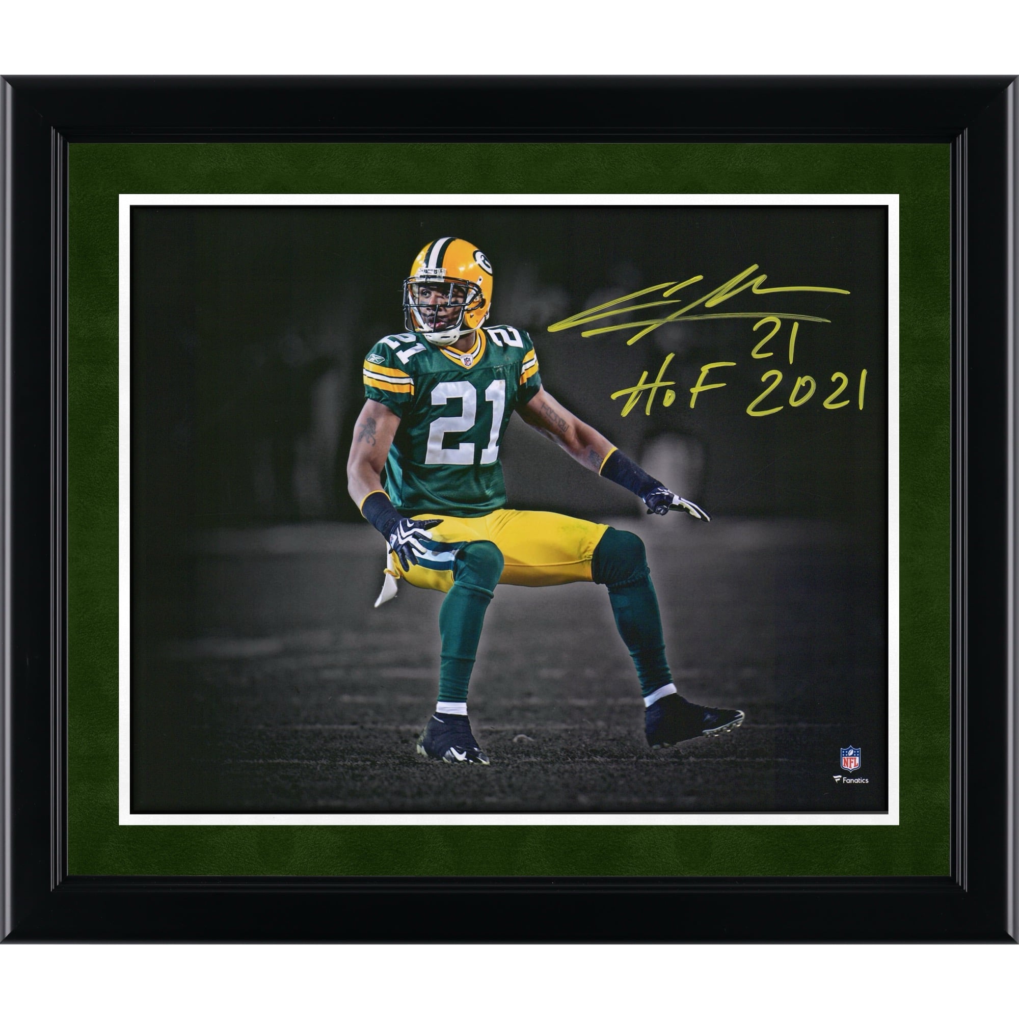 Photo Spotlight 11" x 14" autographiée par Charles Woodson des Green Bay Packers avec inscription « HOF 21 ».
