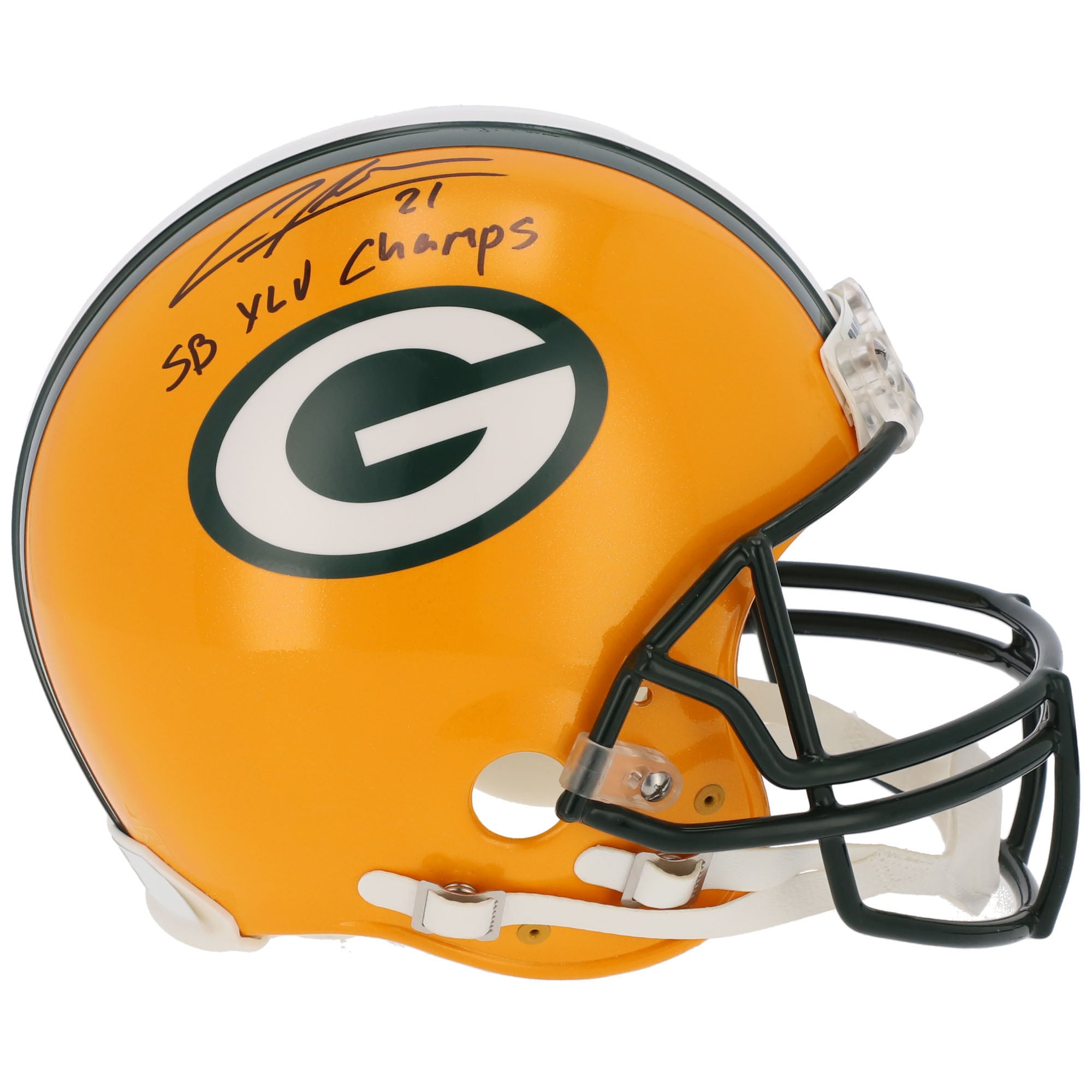 Casque authentique Riddell autographié par Charles Woodson des Green Bay Packers avec inscription « SB XLV Champs »