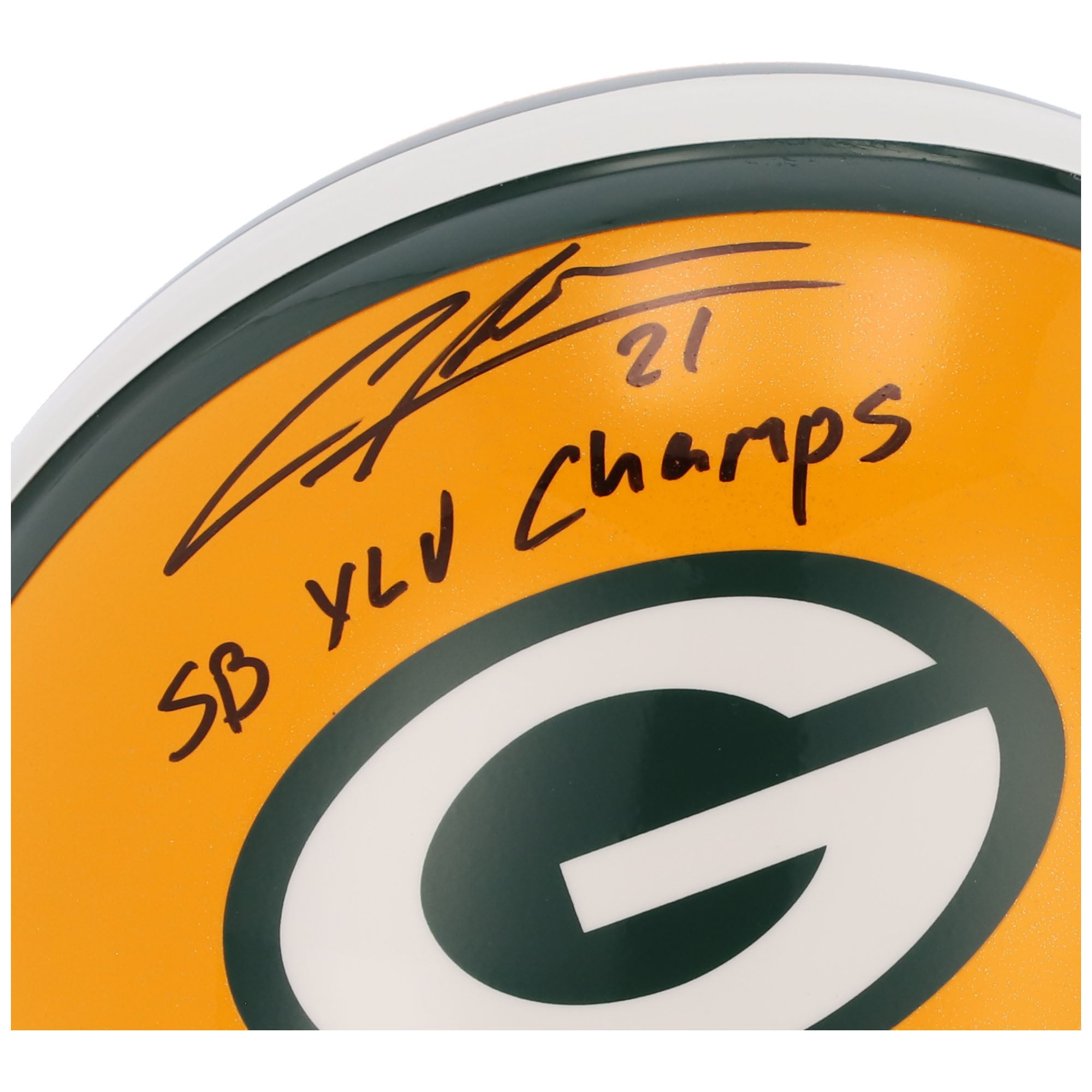 Casque authentique Riddell autographié par Charles Woodson des Green Bay Packers avec inscription « SB XLV Champs »