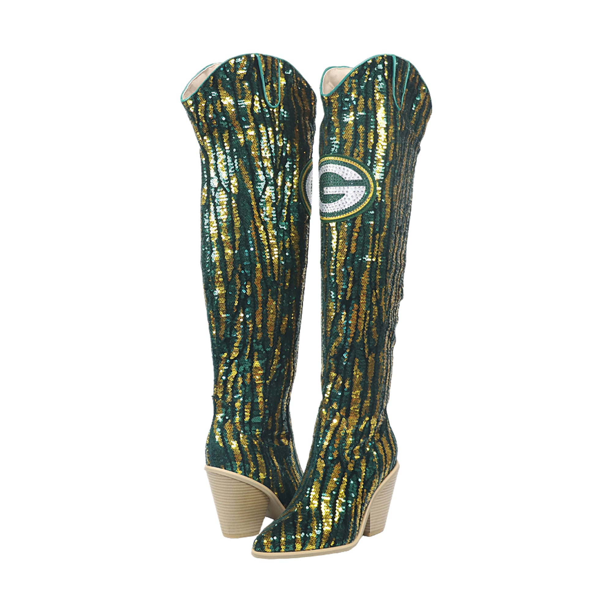 Cuce Green Bay Packers Over-the-Knee Two-Tone Sequin Boots