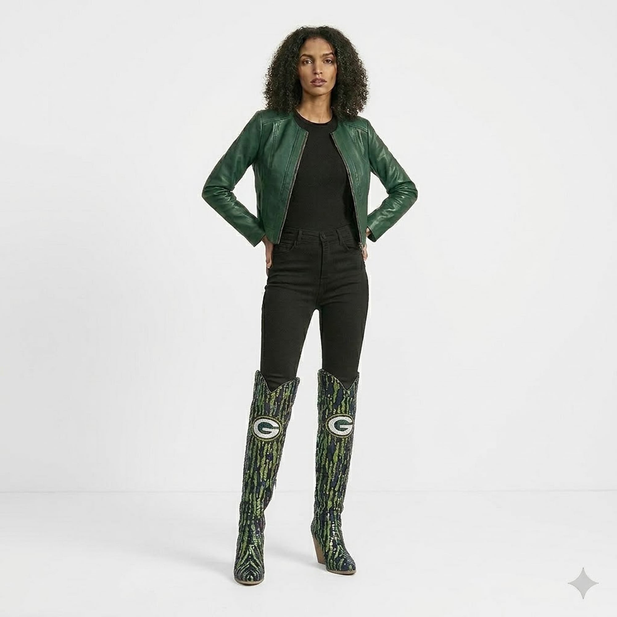 Cuce Green Bay Packers Over-the-Knee Two-Tone Sequin Boots