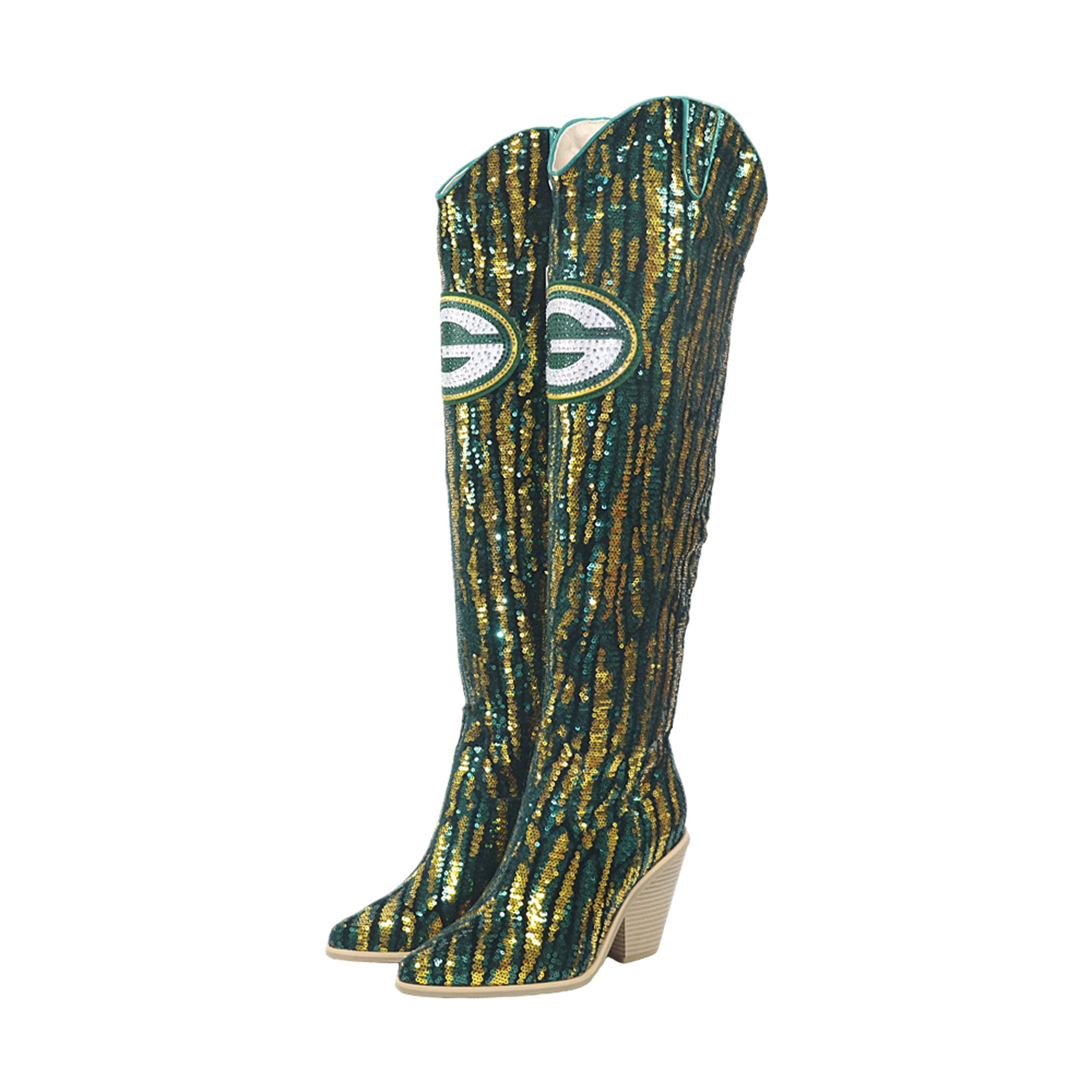 FABGATING by Cuce  Green Bay Packers Over-the-Knee Two-Tone Sequin Boots