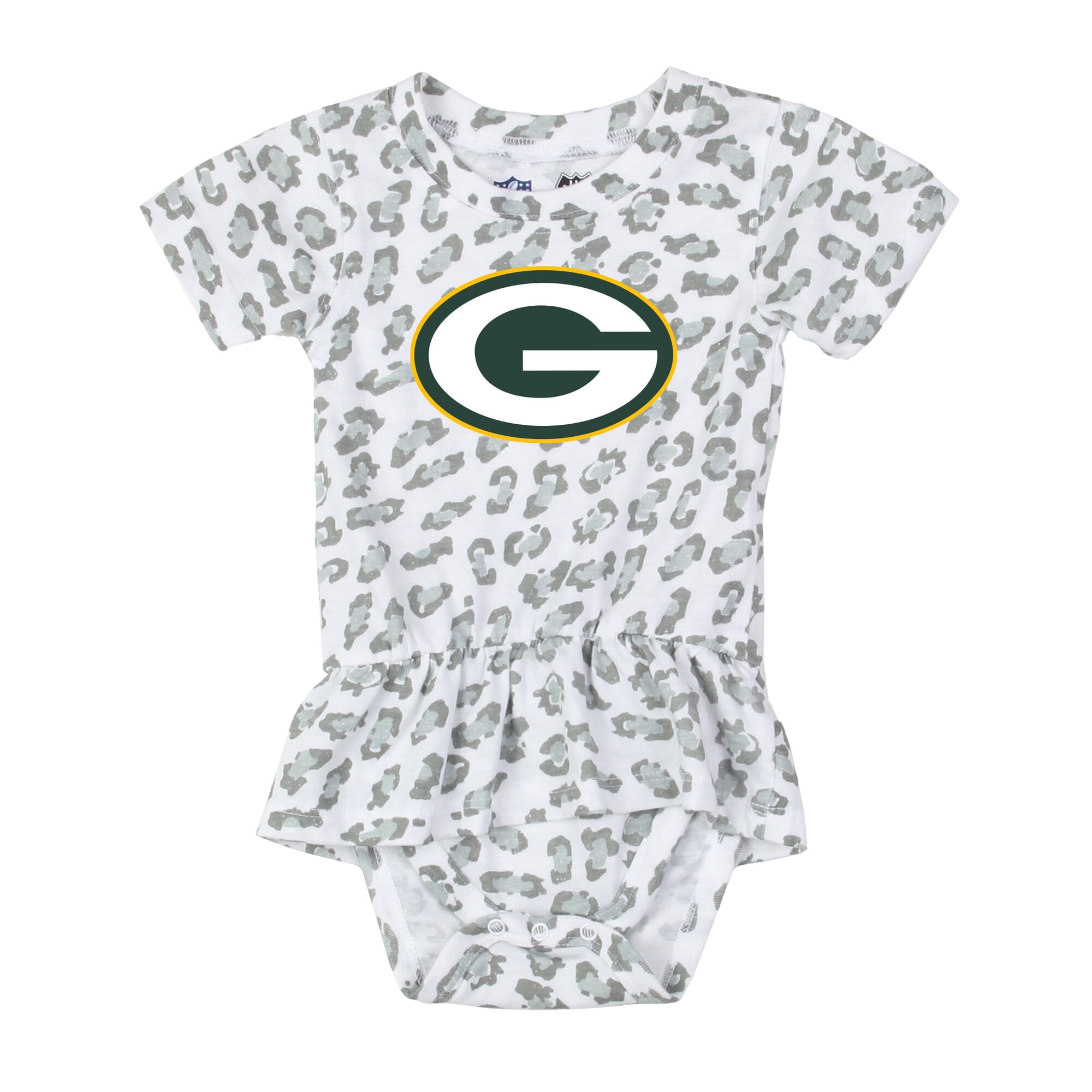 barboteuse à volants imprimé léopard Wes & Willy White Green Bay Packers pour bébé fille