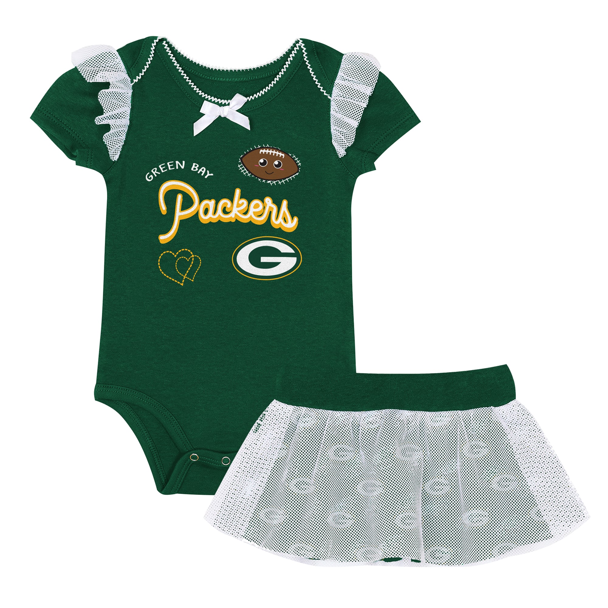 Ensemble body et jupe imprimé cœurs fondus Green Bay Packers vert chasseur pour nouveau-né