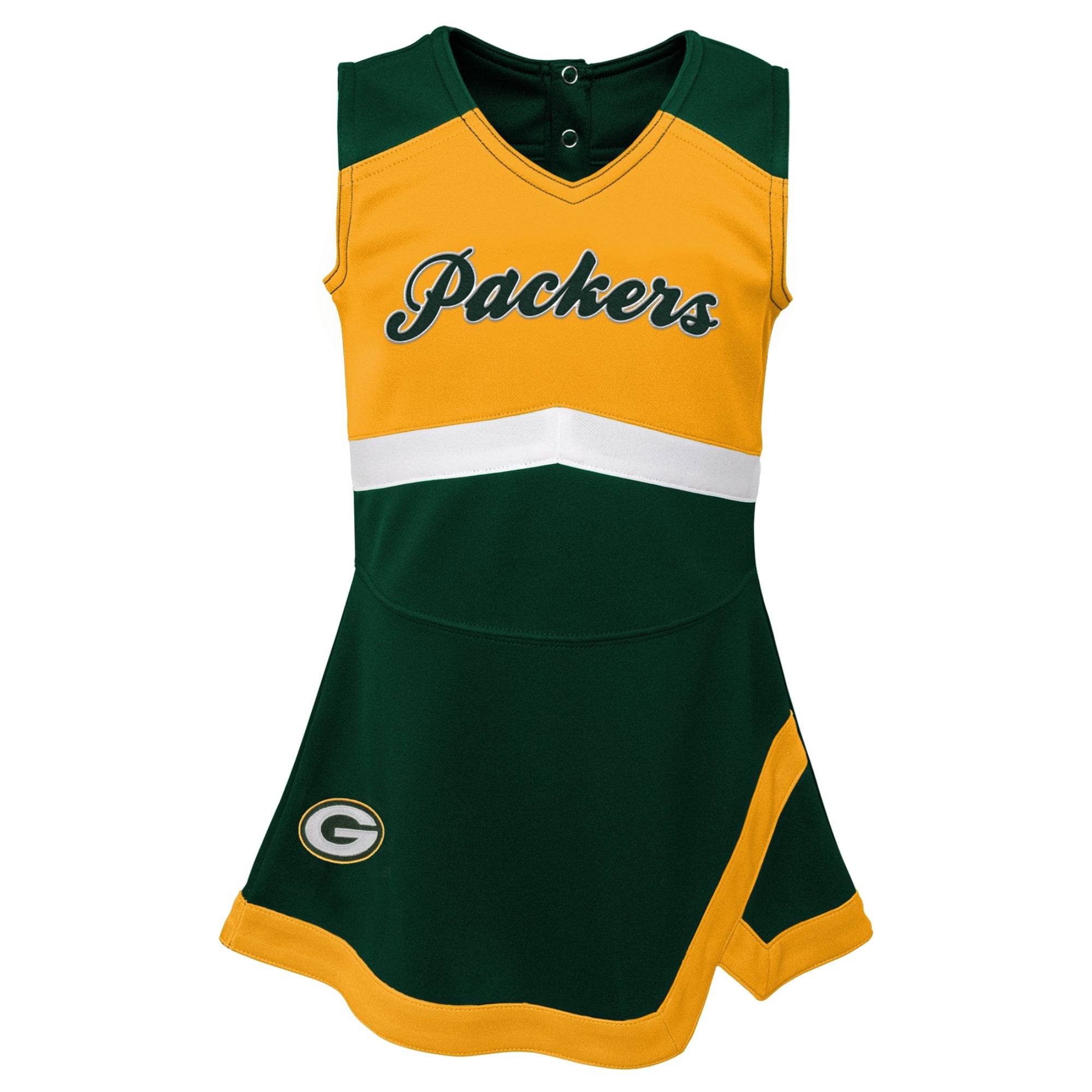 Girls Toddler Green Bay Packers Cheer Captain V-Neck Dress with Bloomers